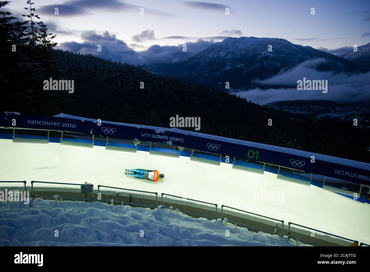 Whistler, BC, Kanada: World Cup Skelett im Whistler Sliding Center - Stock Photo Stockfoto