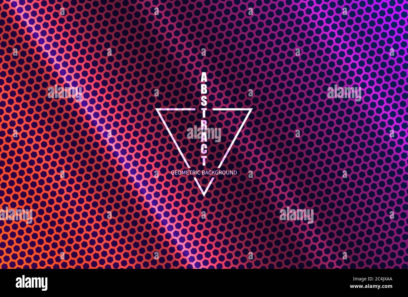 Abstrakter, neon, geometrischer, heller, geometrischer Hintergrund mit einem Farbverlauf in rosa und violetten Farben mit Welleneffekt. Stock Vektor