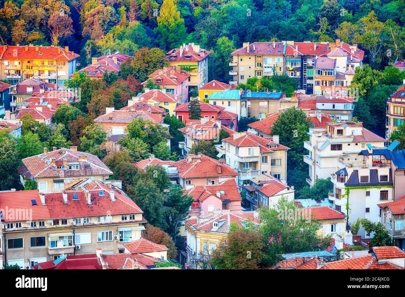 Plovdiv, Bulgarien Luftbild Skyline Panorama mit alten und modernen Häusern Stockfoto