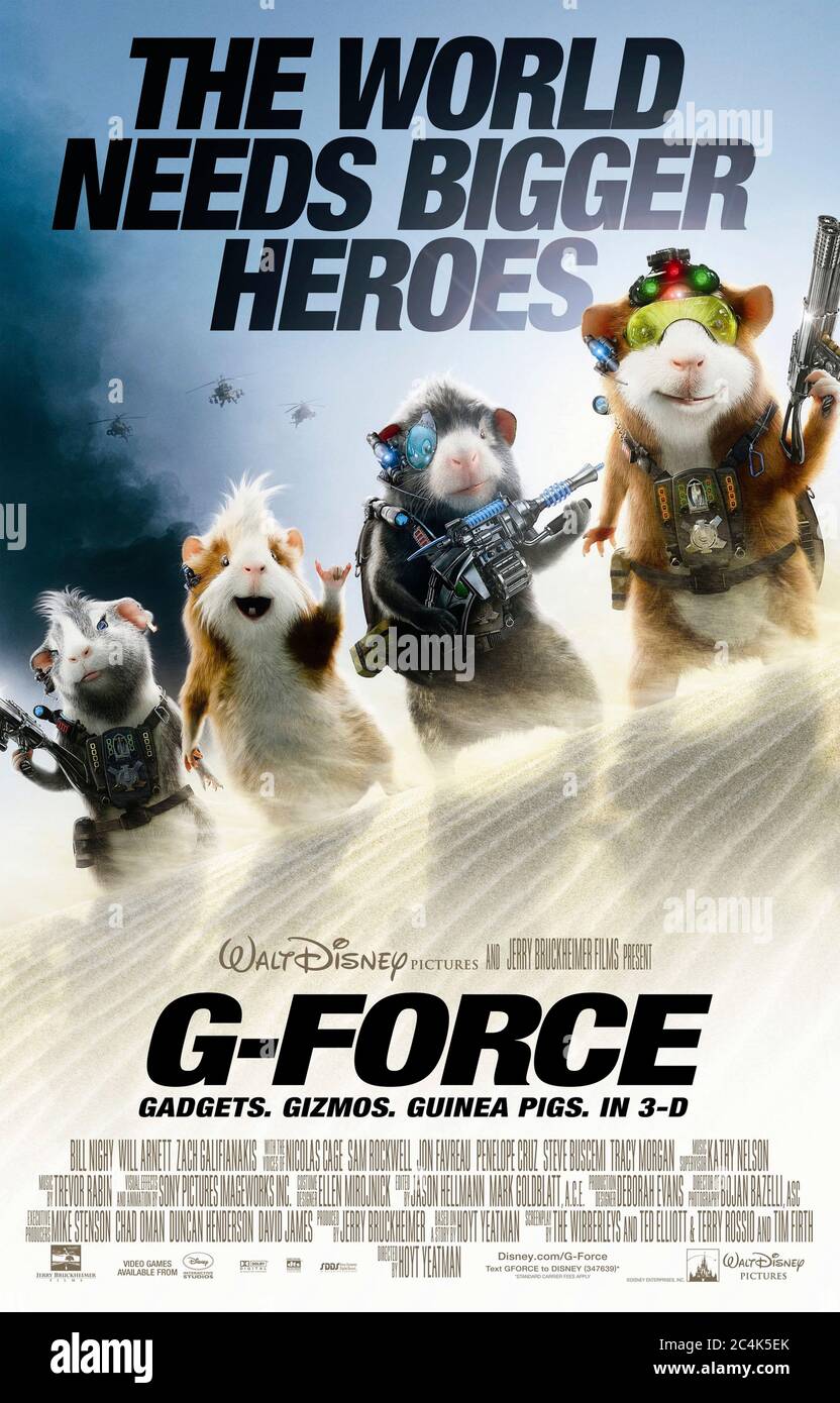 G-Force (2009) Regie: Hoyt Yeatman mit will Arnet, Penélope Cruz, Zach Galifianakis und Kelli Garner. Gut ausgebildete Meerschweinchen retten die Welt vor der Übernahme durch Sabre, einen bösen Milliardär. Stockfoto