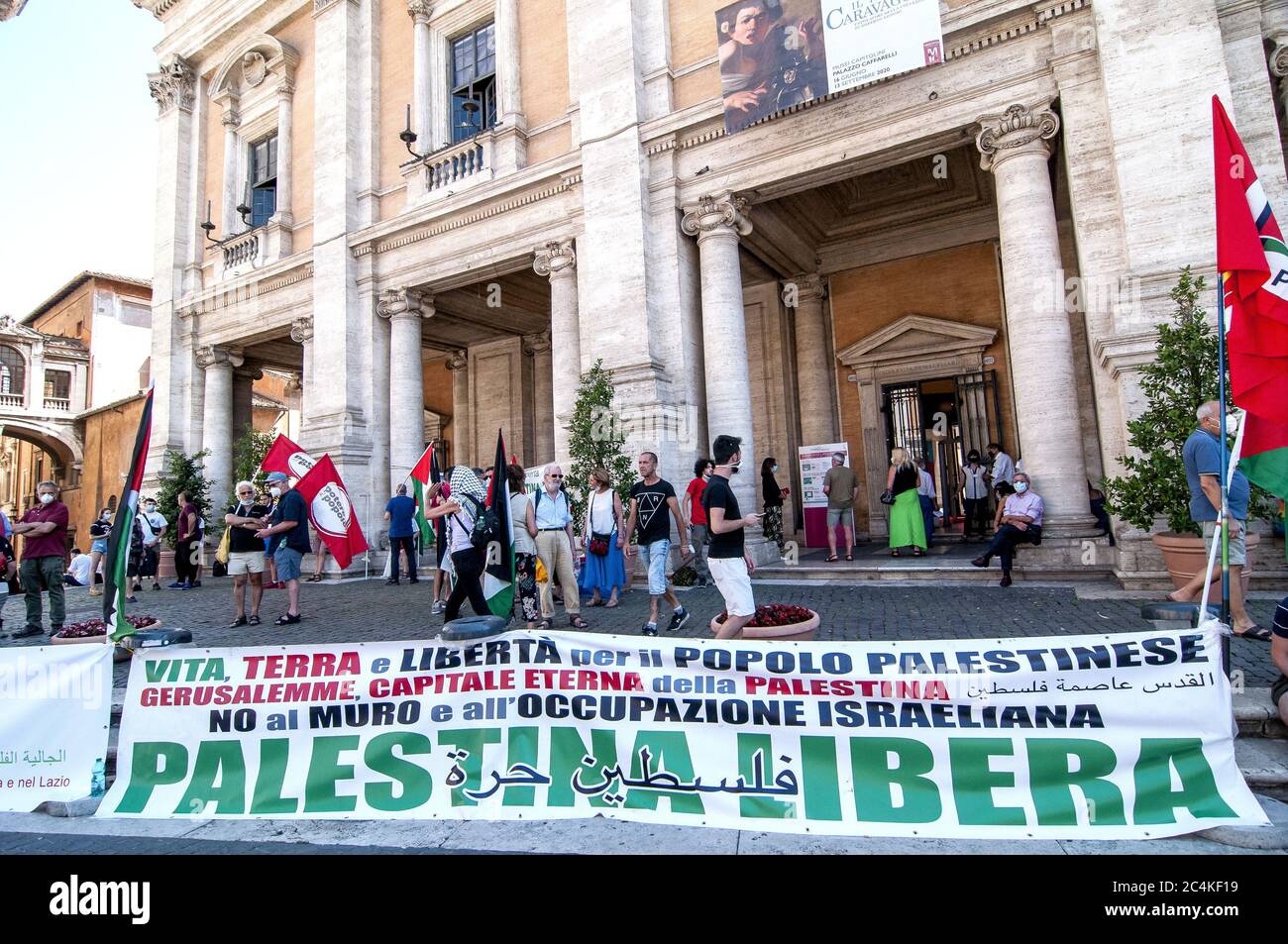 Rom, Italien. Juni 2020. Rom. Nationaler Tag der Mobilisierung gegen die israelische Annexion und für die Anerkennung des Staates Palästina. Neben Rom fanden auch Veranstaltungen in Neapel, Mailand, Bari, Bologna, Cagliari, Palermo, Messina, Venedig, Vicenza, Genua statt. (Foto: Patrizia Cortellessa/Pacific Press/Sipa USA) Quelle: SIPA USA/Alamy Live News Stockfoto