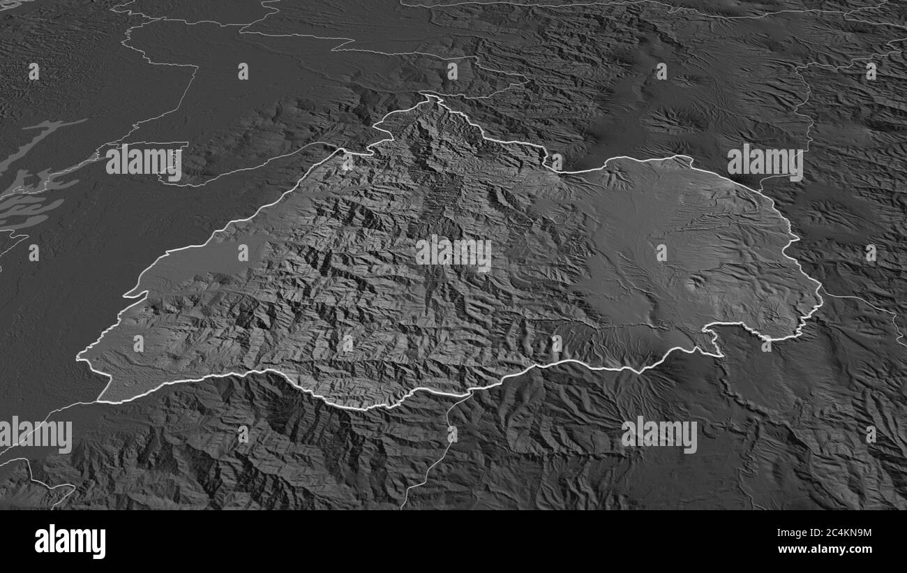 Zoom in Cotopaxi (Provinz Ecuador) skizziert. Schräge Perspektive. Karte mit bilevel Höhe mit Oberflächengewässern. 3D-Rendering Stockfoto