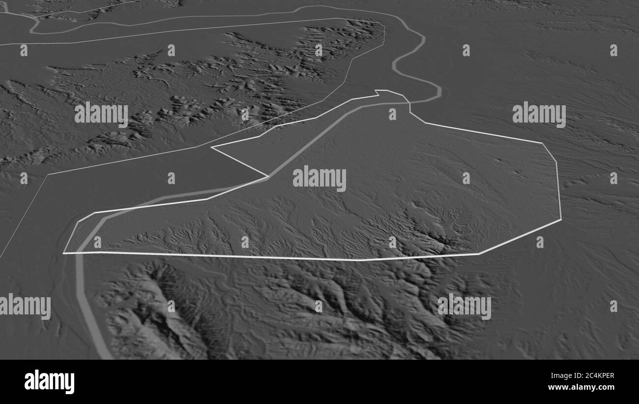 Zoom in Al Uqsur (Gouvernement von Ägypten) skizziert. Schräge Perspektive. Karte mit bilevel Höhe mit Oberflächengewässern. 3D-Rendering Stockfoto