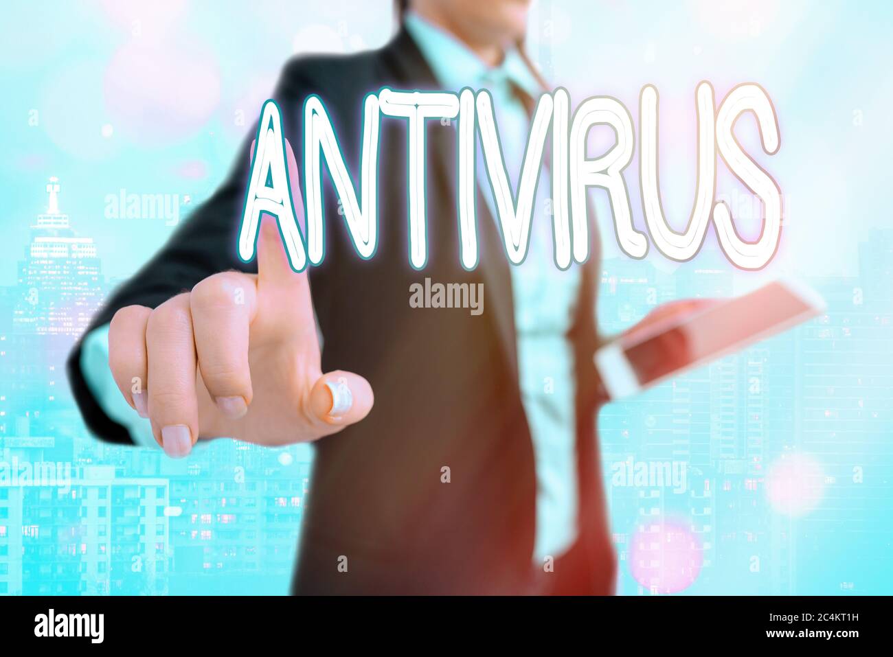 Notiz mit Antivirus. Geschäftskonzept für geeignet zur Erkennung und Entfernung von Computerviren Touchscreen digitale Kennzeichnung wichtig Stockfoto