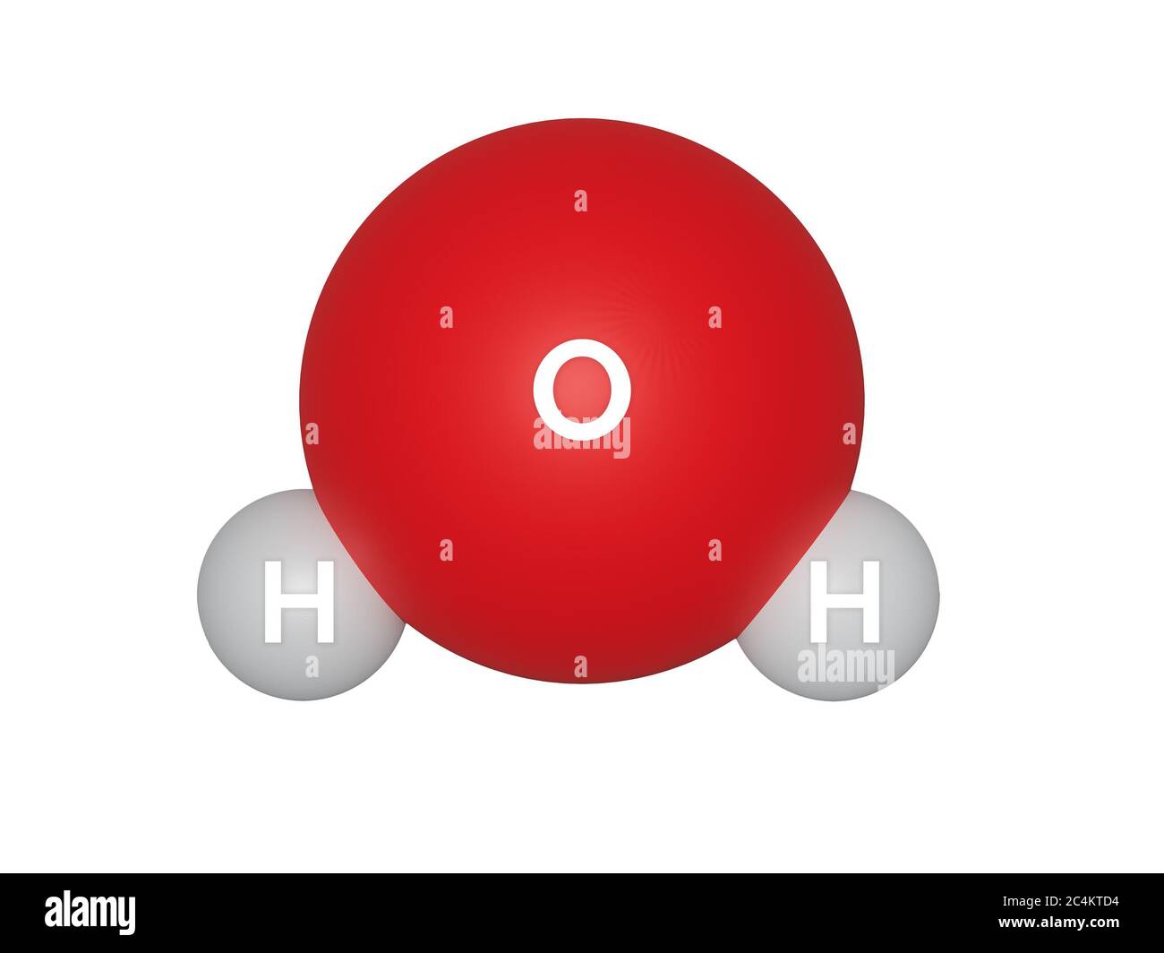 H2O Wasser molecula mit Hydrohen und Sauerstoff Zeichen schließen isoliert. Hochwertiges 3d-Rendering. Stockfoto