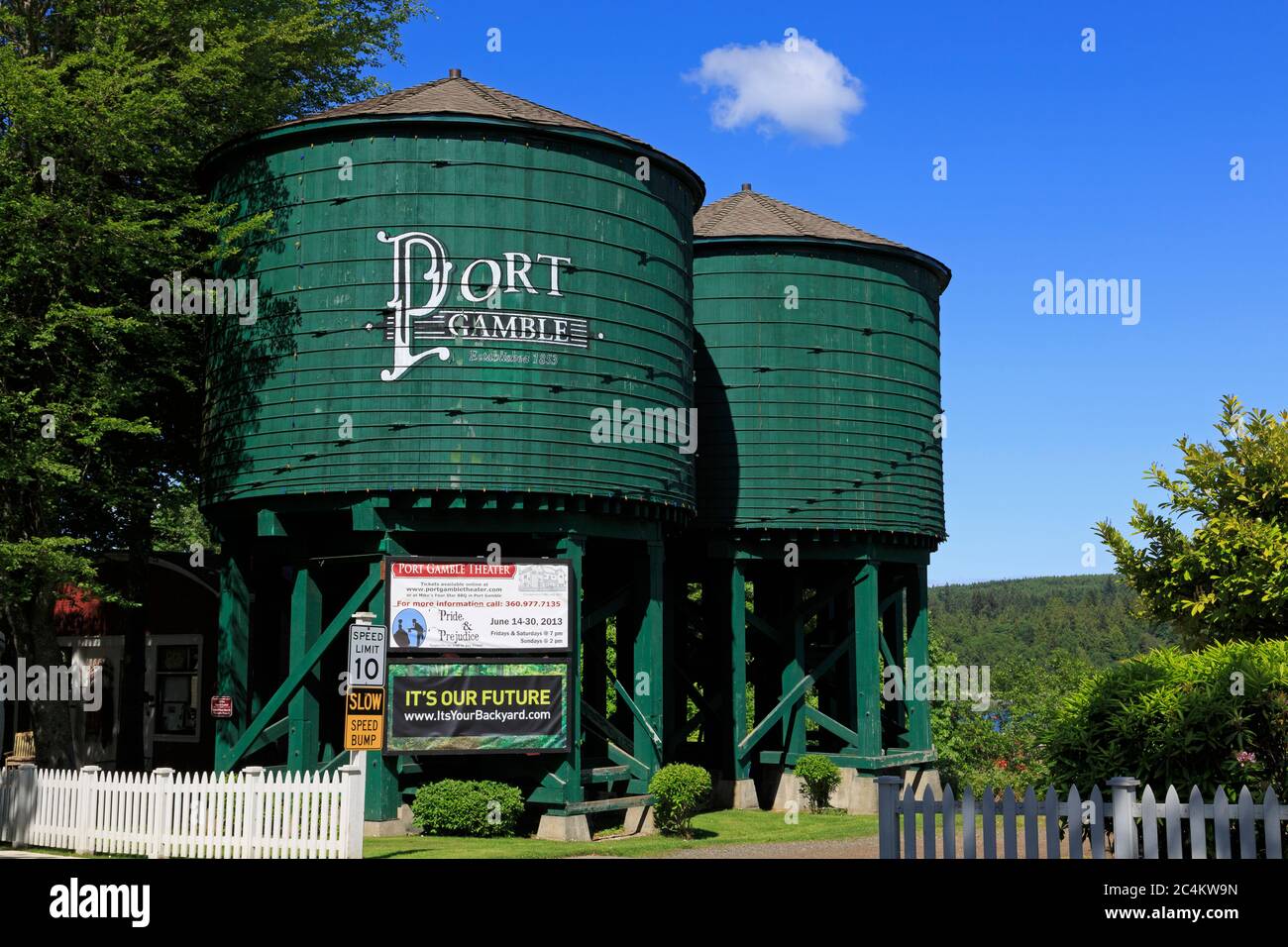 Wasserturm in Port Gamble, Puget Sound, Washington State, USA, Nordamerika Stockfoto