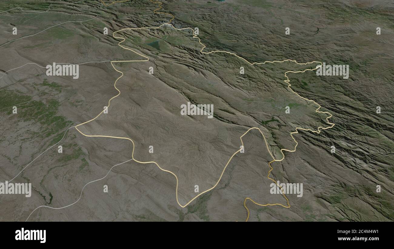 Zoomen Sie auf As-Sulaymaniyah (Provinz Irak) skizziert. Schräge Perspektive. Satellitenbilder. 3D-Rendering Stockfoto