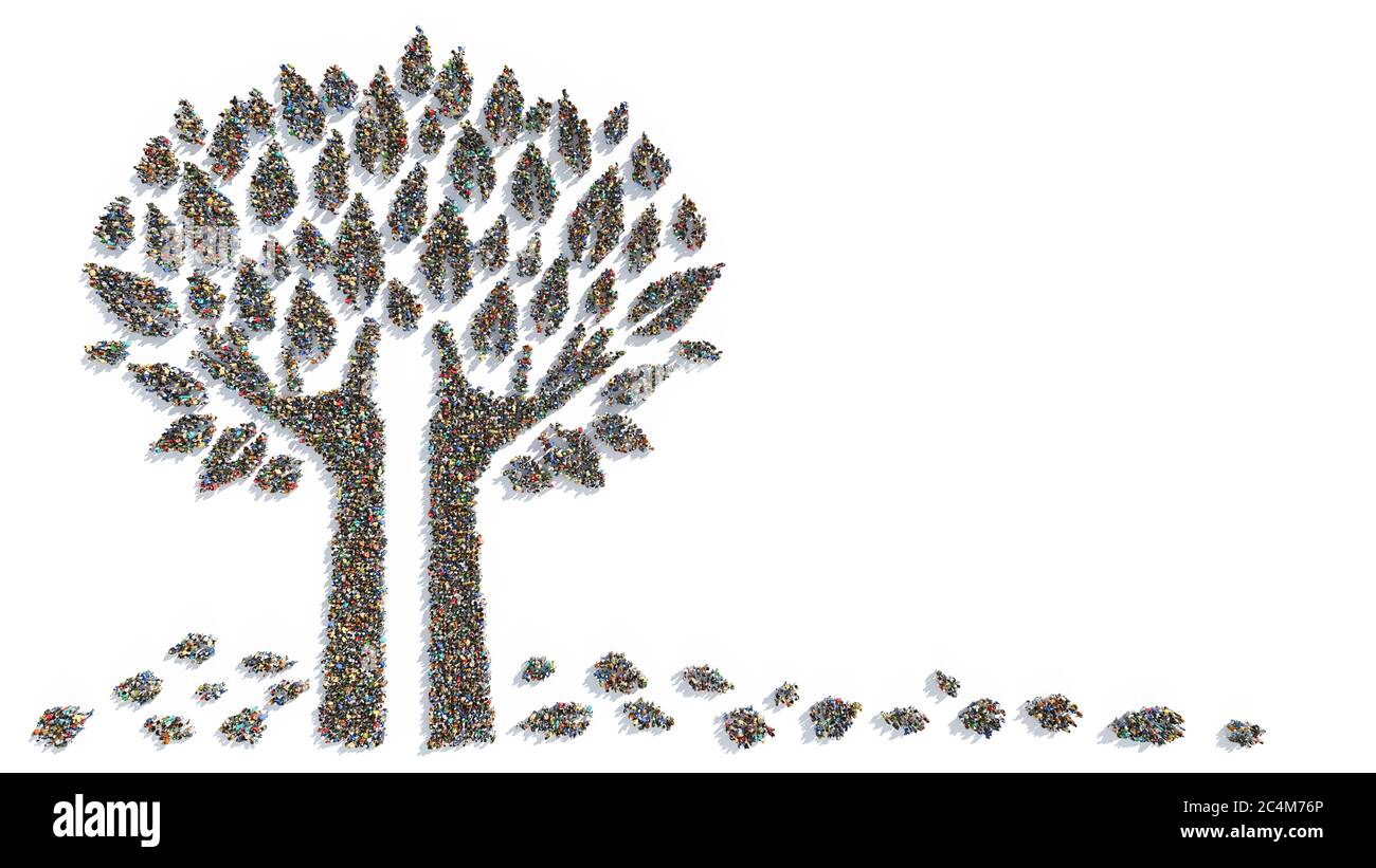 Gruppen von Menschen in Form eines Baumes mit handförmigen Ästen Stockfoto