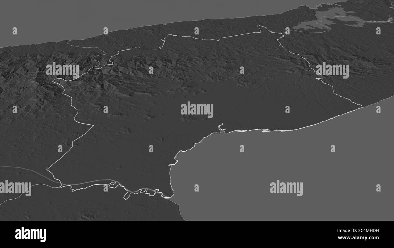 Zoom in auf Coclé (Provinz Panama) skizziert. Schräge Perspektive. Karte mit bilevel Höhe mit Oberflächengewässern. 3D-Rendering Stockfoto