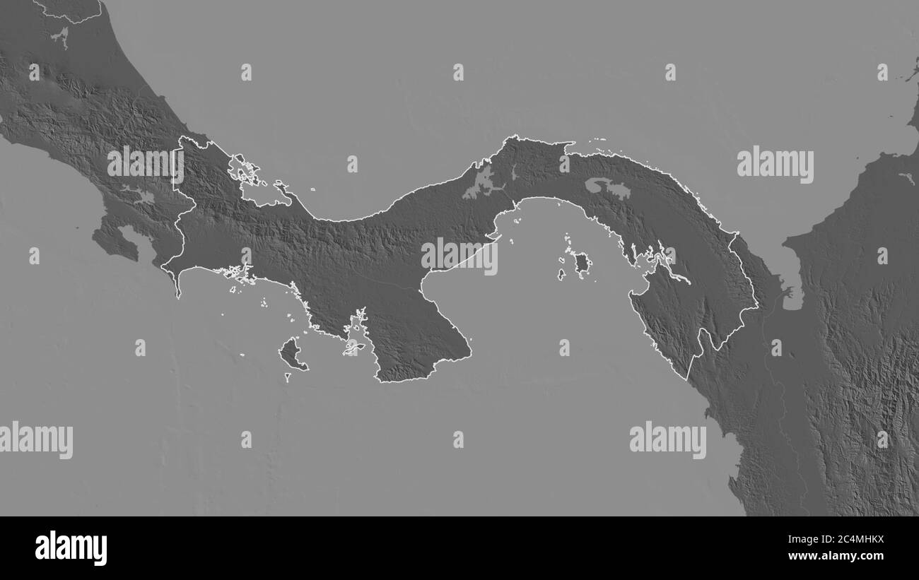 Umrissene Form des Panama-Gebietes. Karte mit bilevel Höhe mit Oberflächengewässern. 3D-Rendering Stockfoto