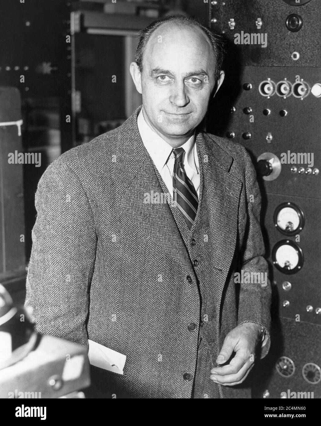Enrico Fermi (1901-1954) war ein italienischer und Naturalisiert - amerikanische Physiker, der erste Atomreaktor der Welt erstellt, die Chicago Pile-1 und hat das "Architekt des nuklearen Zeitalters" und der "Architekt der Atombombe" genannt wurde. Stockfoto