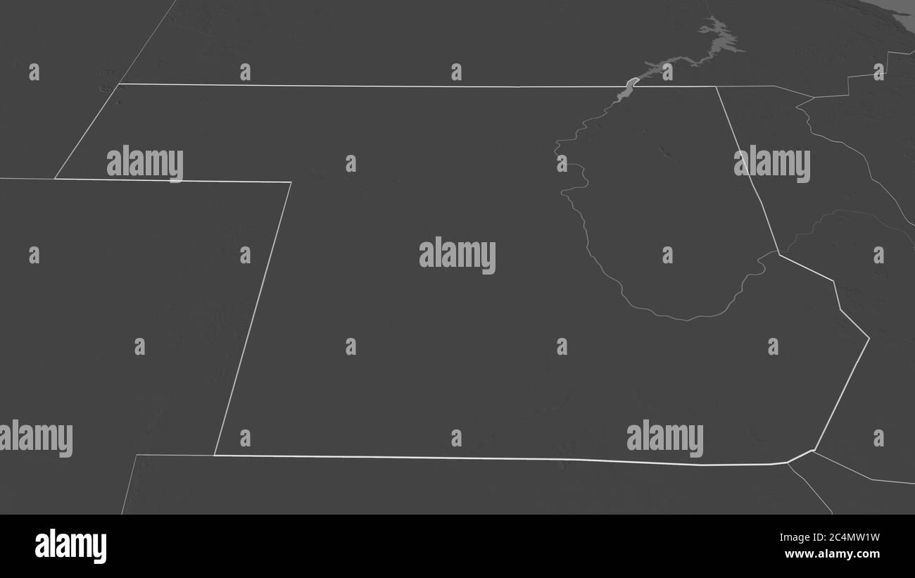 Zoomen Sie auf Northern (State of Sudan) skizziert. Schräge Perspektive. Karte mit bilevel Höhe mit Oberflächengewässern. 3D-Rendering Stockfoto