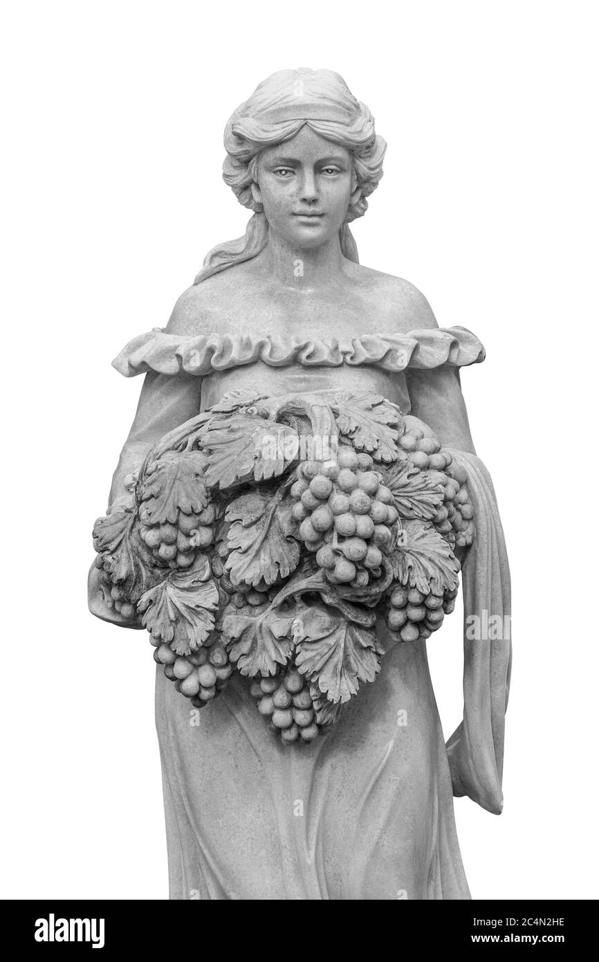 Europäische Mädchen Skulptur hält Trauben, ps Pfad Karte Stockfoto