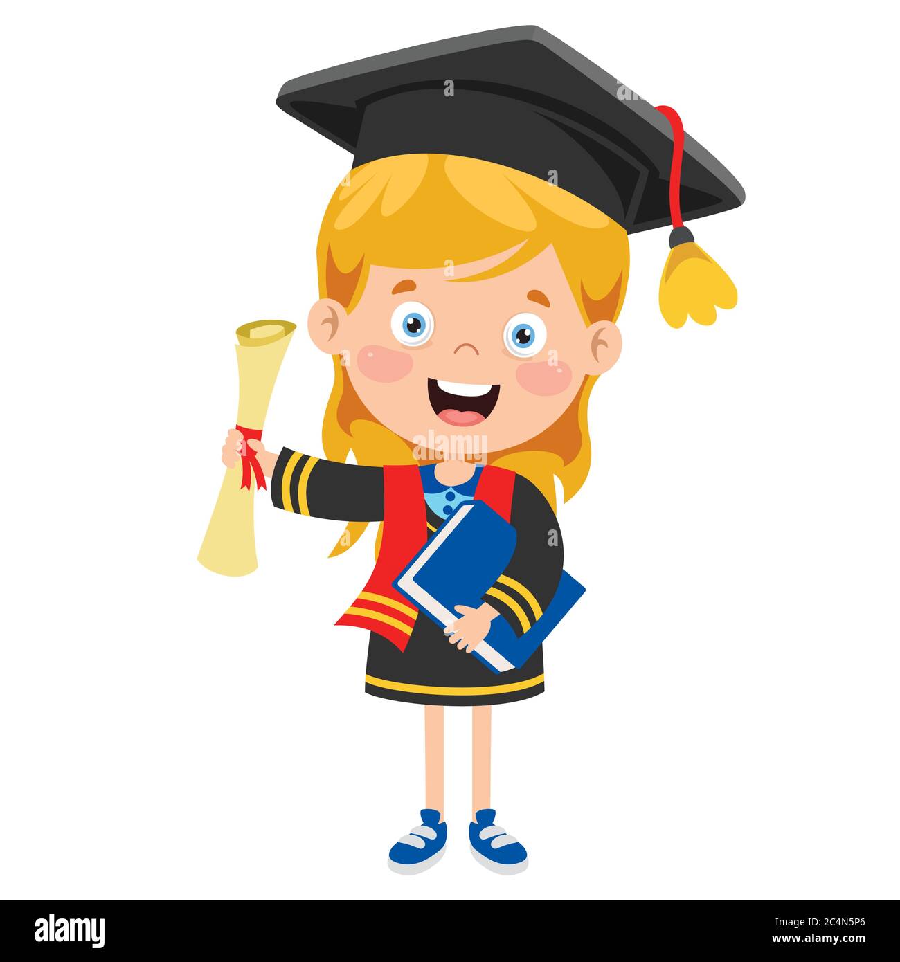 Cartoon Happy Kid In Graduation Kostüm Stock Vektor