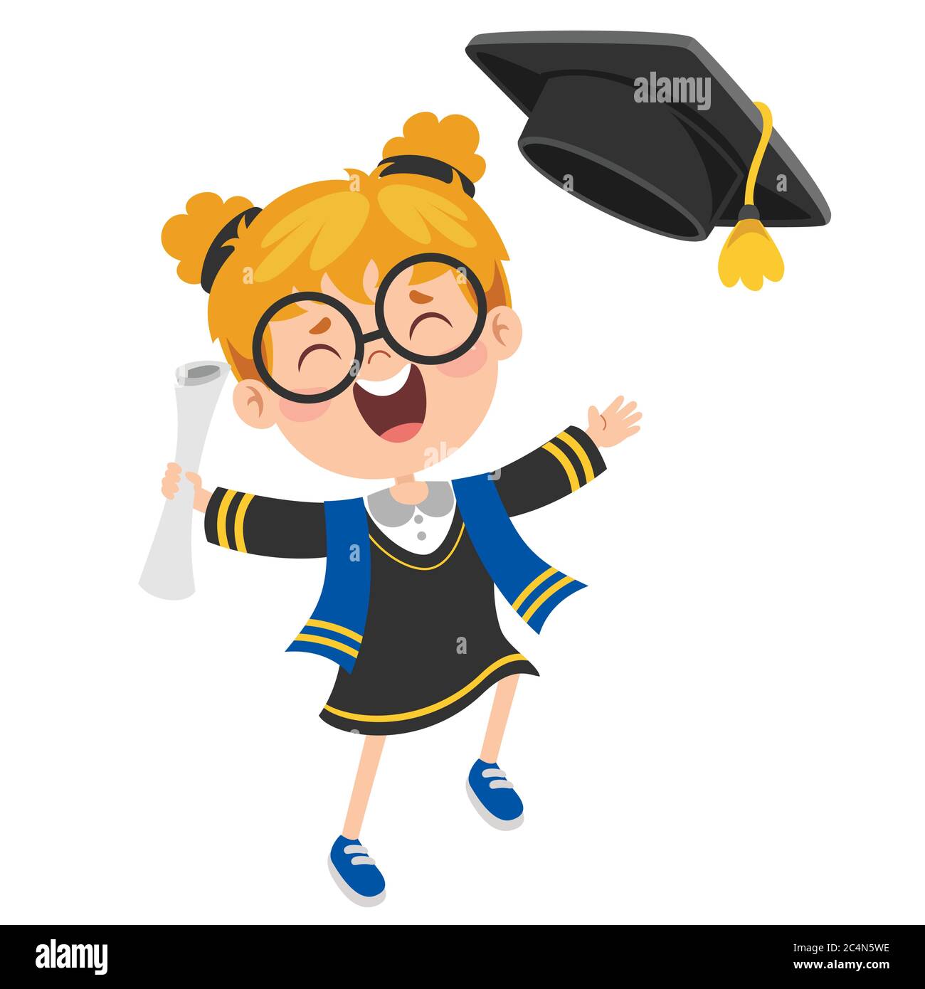 Cartoon Happy Kid In Graduation Kostüm Stock Vektor