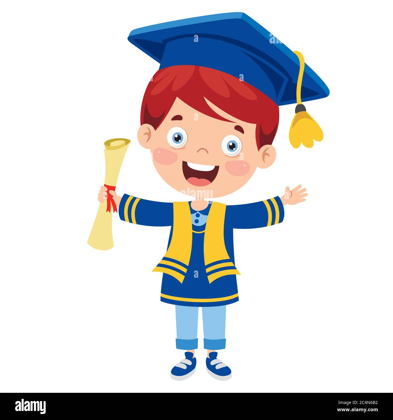 Cartoon Happy Kid In Graduation Kostüm Stock Vektor