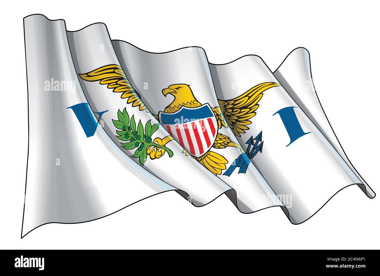 Vektordarstellung einer wehenden Flagge der US Jungferninseln. Alle Elemente übersichtlich auf klar definierten Ebenen und Gruppen. Stock Vektor