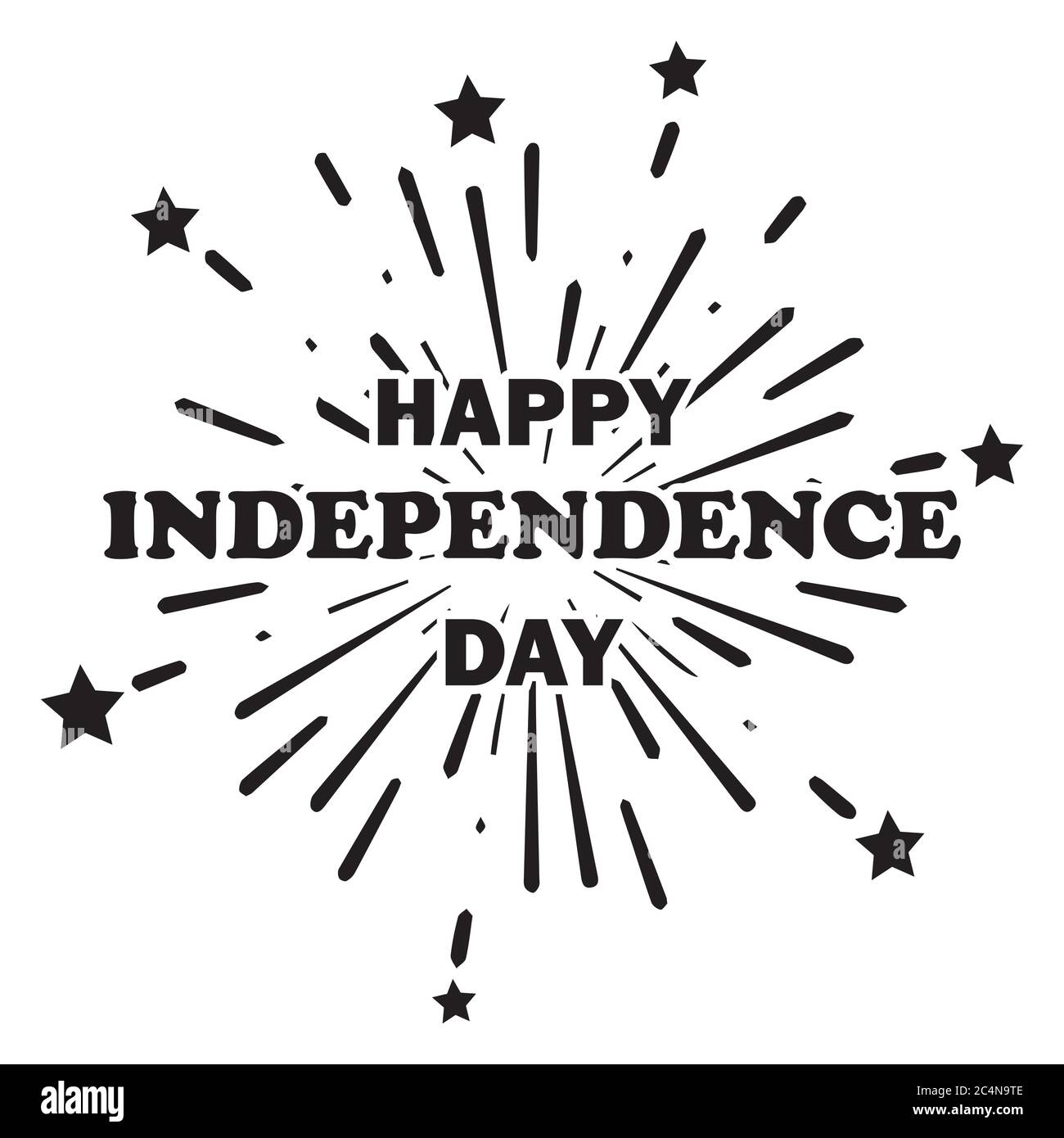 Happy Independence Day Text über Feuerwerk Hintergrund. 4. Juli Feiertagsfeier Amerika USA. Schwarzes Poster Illustration isoliert auf einem Whi Stock Vektor