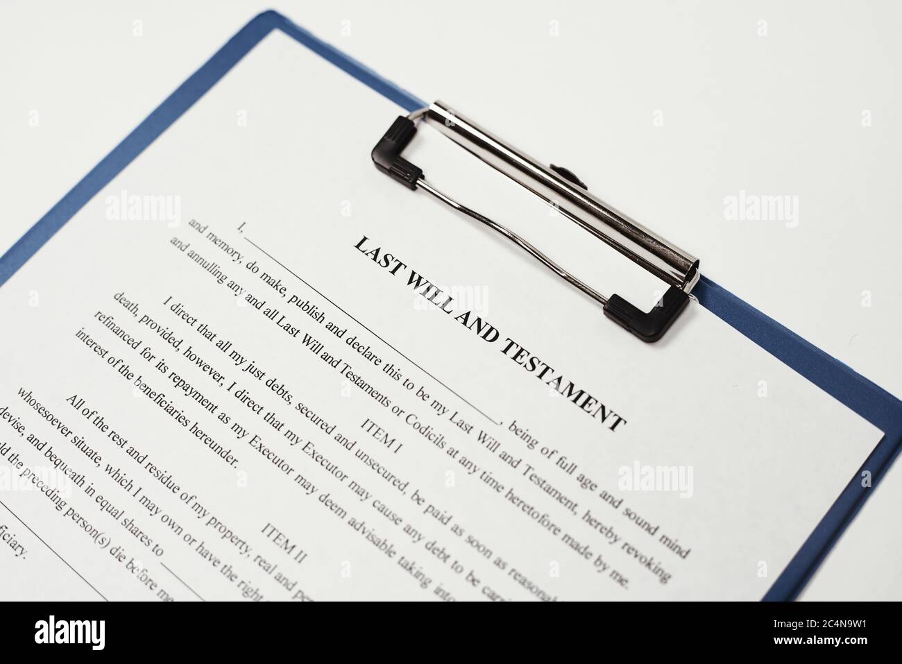 Nahaufnahme des letzten Willens und Testaments einer Person Stockfoto