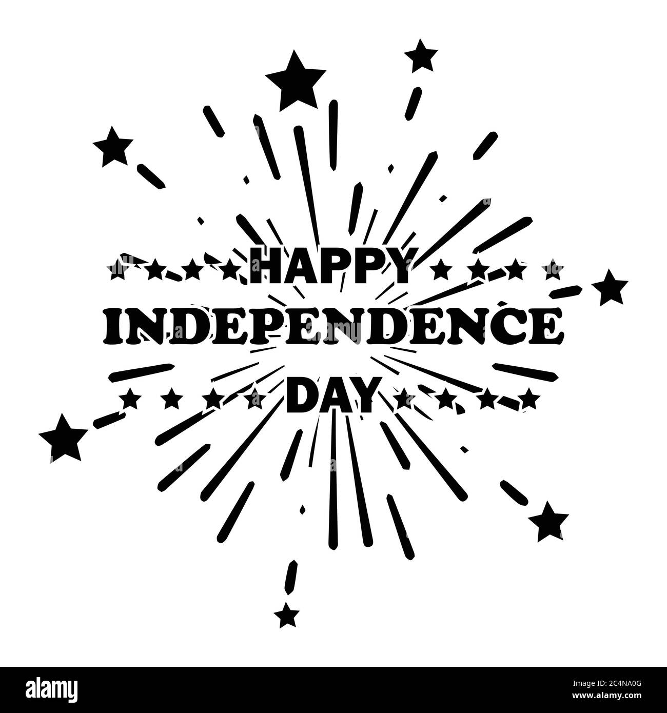 Happy Independence Day Text über Feuerwerk Hintergrund. 4. Juli Feiertagsfeier Amerika USA. Schwarzes Poster Illustration isoliert auf einem Whi Stock Vektor
