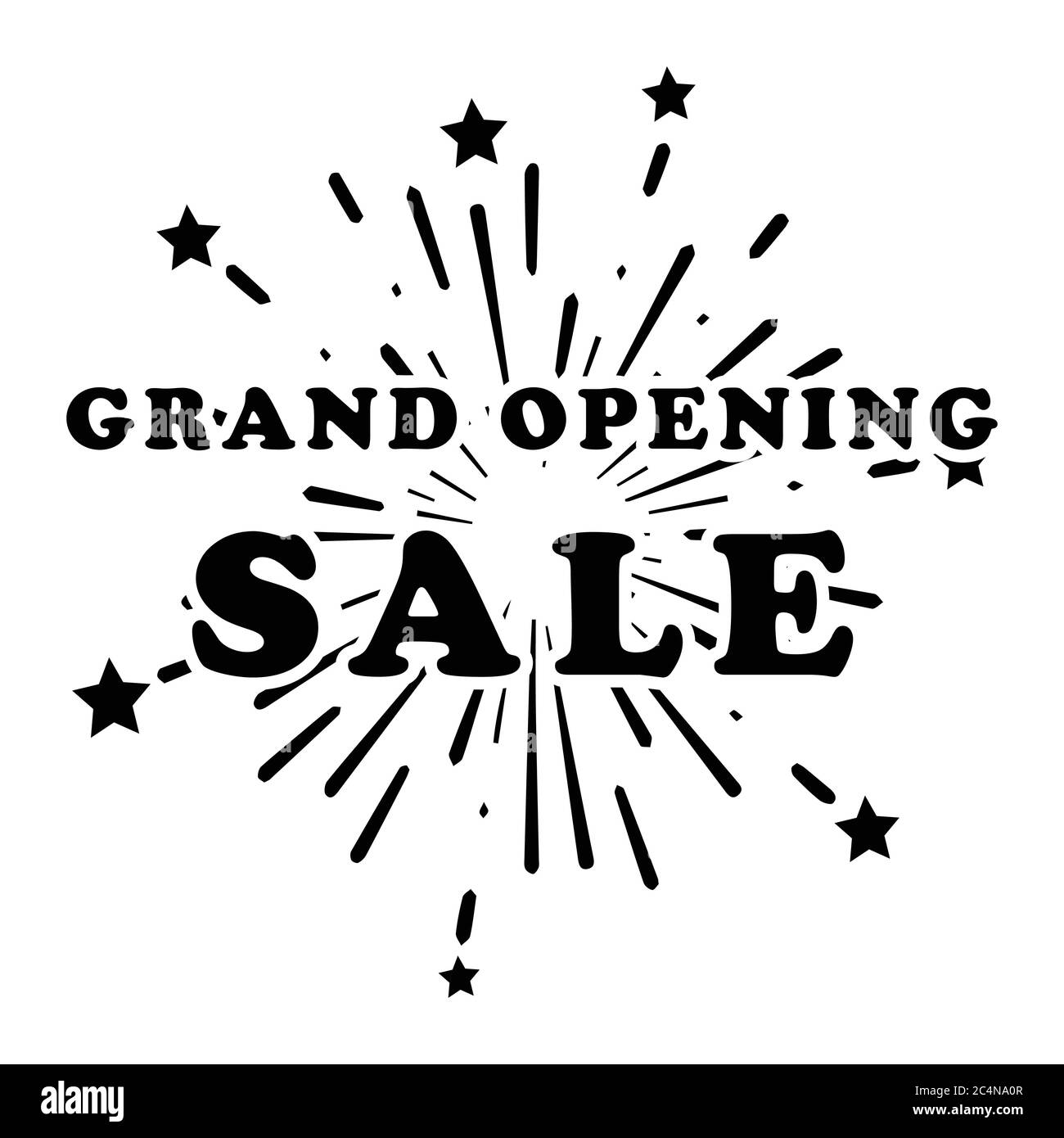 Grand Opening Sale Feuerwerk Stars Promotion Marketing Banner Poster. Werbung Werbung Neue Retail-Shop E-Commerce-Geschäft während Grand Soft Open. Blac Stock Vektor