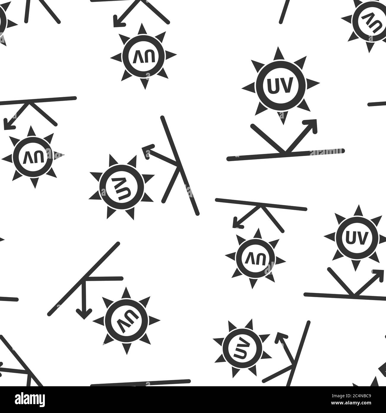 Symbol für UV-Strahlung in flacher Ausführung. Ultraviolette Vektorgrafik auf weißem, isoliertem Hintergrund. Solarer Schutz nahtloses Muster Geschäftskonzept. Stock Vektor