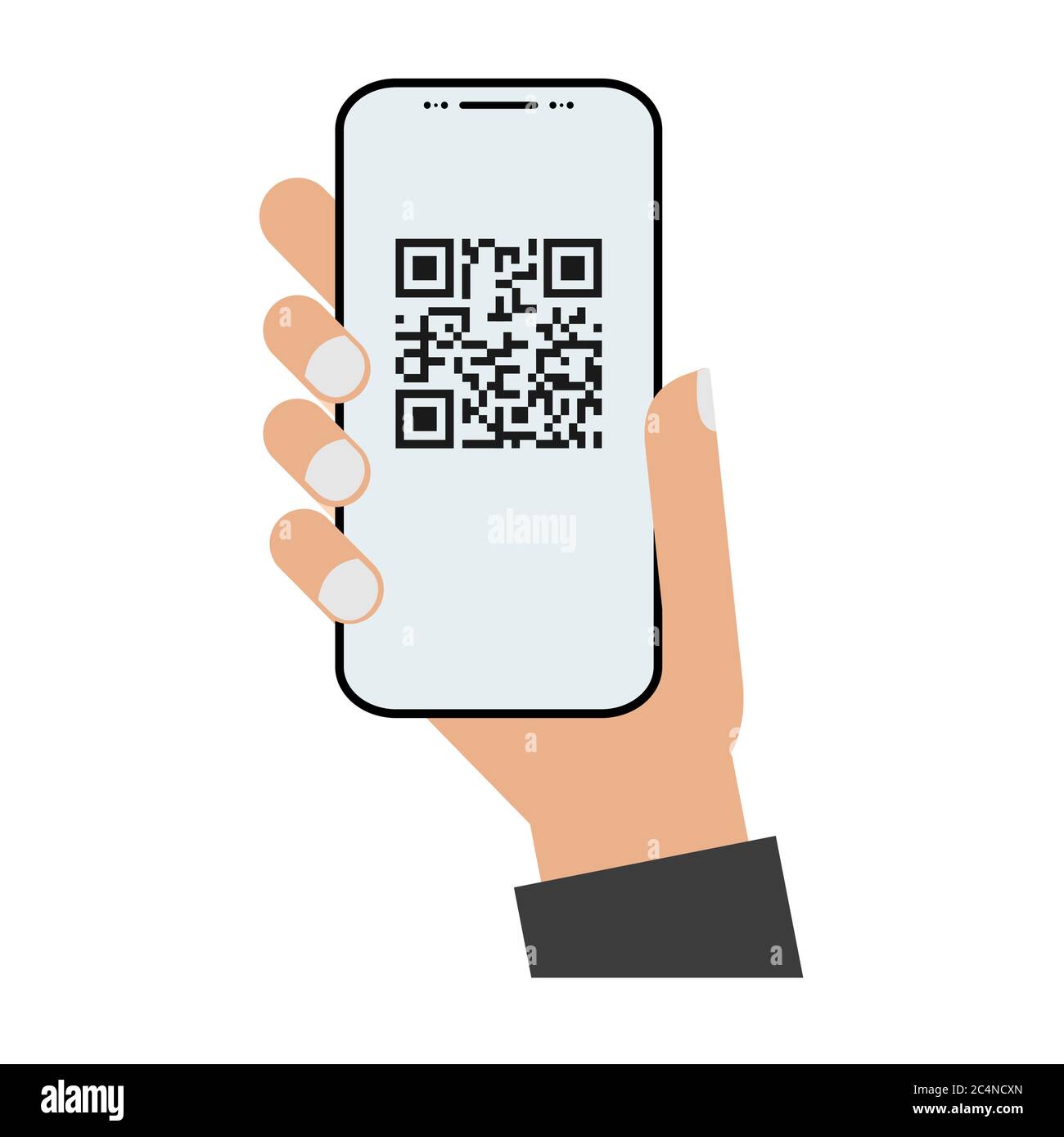 Mobil Scan Flat-Symbol mit Hand isoliert auf weißem Hintergrund. QR Code Reader Vektor Illustration . Stock Vektor