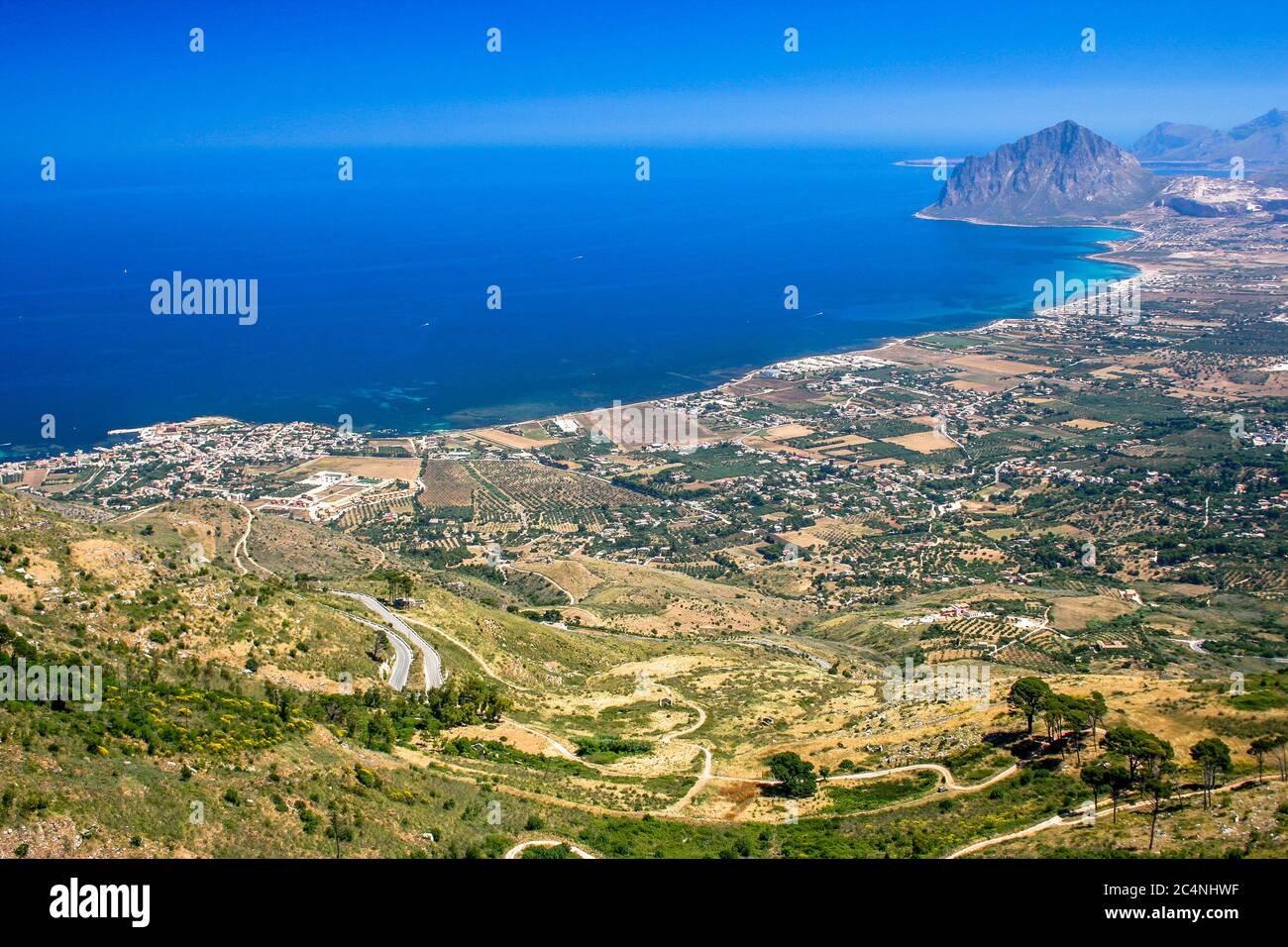 Ansicht der Provinz Trapani von der Burg Erice (Sizilien / Italien) Stockfoto