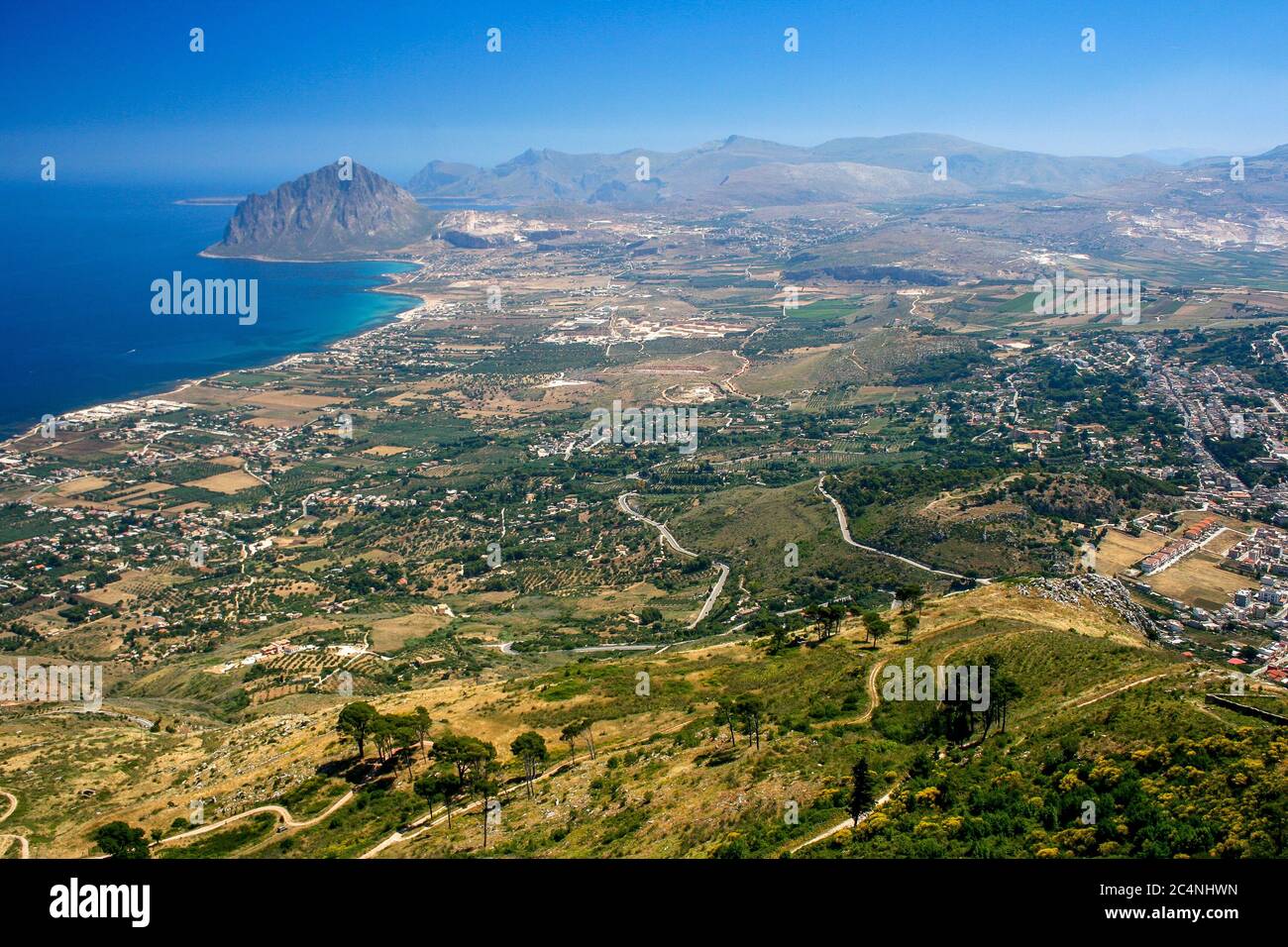 Ansicht der Provinz Trapani von der Burg Erice (Sizilien / Italien) Stockfoto