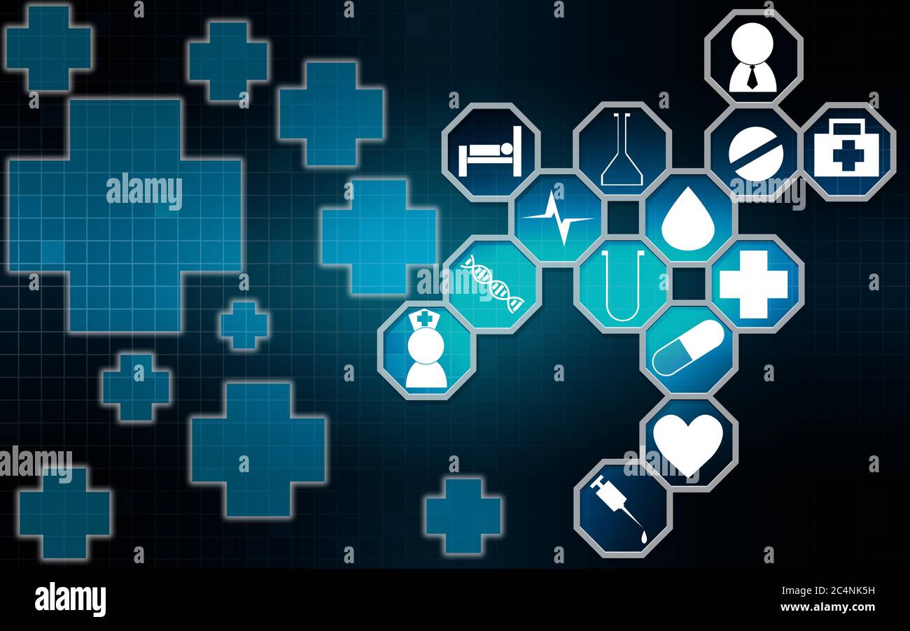 Medizinische Symbole blaues Kreuz, 3D-Rendering Stockfoto