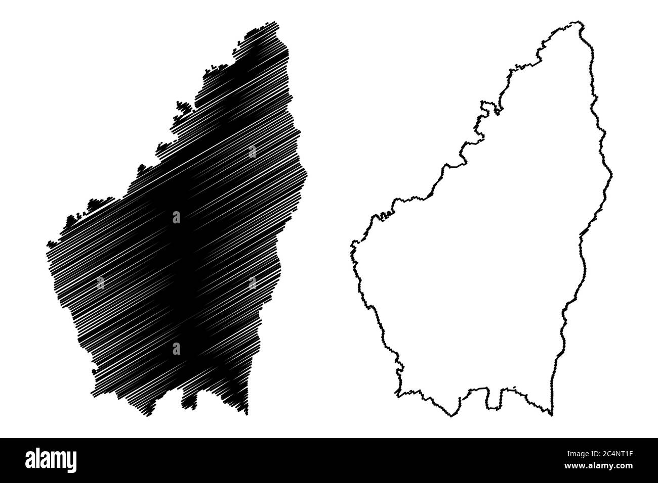 Departamento Ardeche (Frankreich, Frankreich, Republik Frankreich, Region Auvergne-Rhone-Alpes, ARA) Karte Vektorgrafik, Skizze Ardecha Karte Stock Vektor