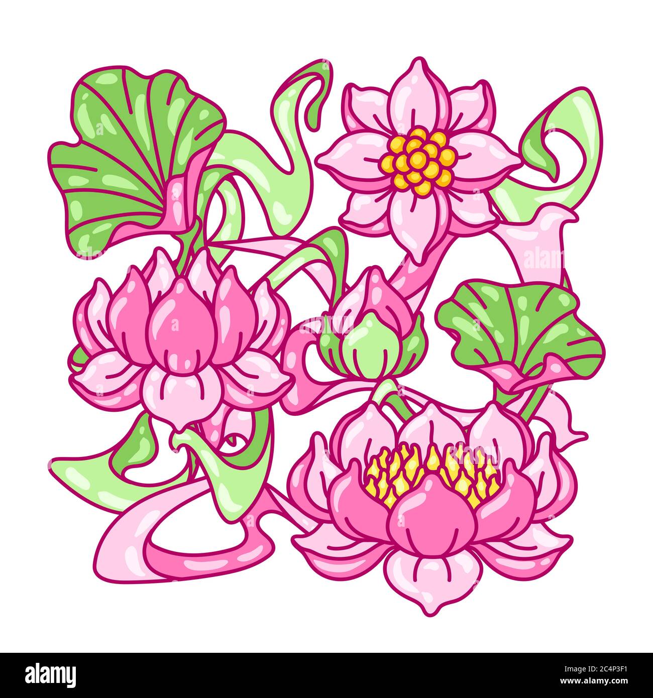 Hintergrund mit Lotusblumen. Jugendstil im Vintage-Stil. Stock Vektor