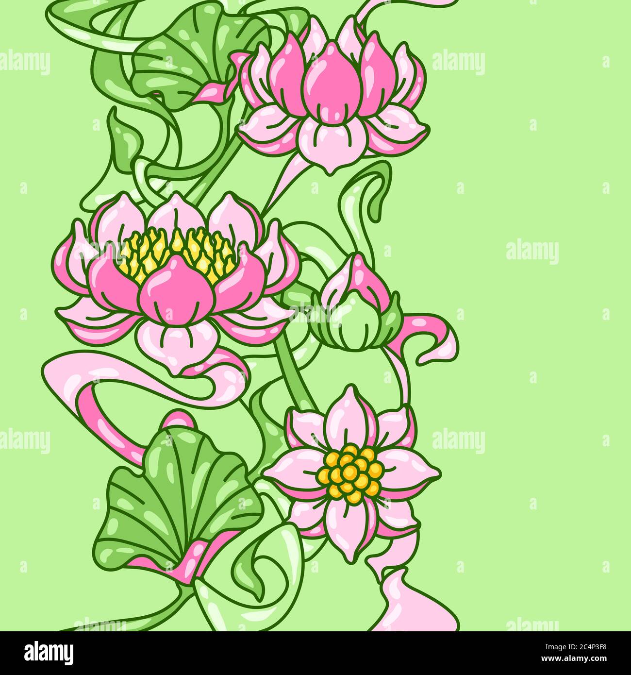 Nahtloses Muster mit Lotusblumen. Jugendstil im Vintage-Stil. Stock Vektor