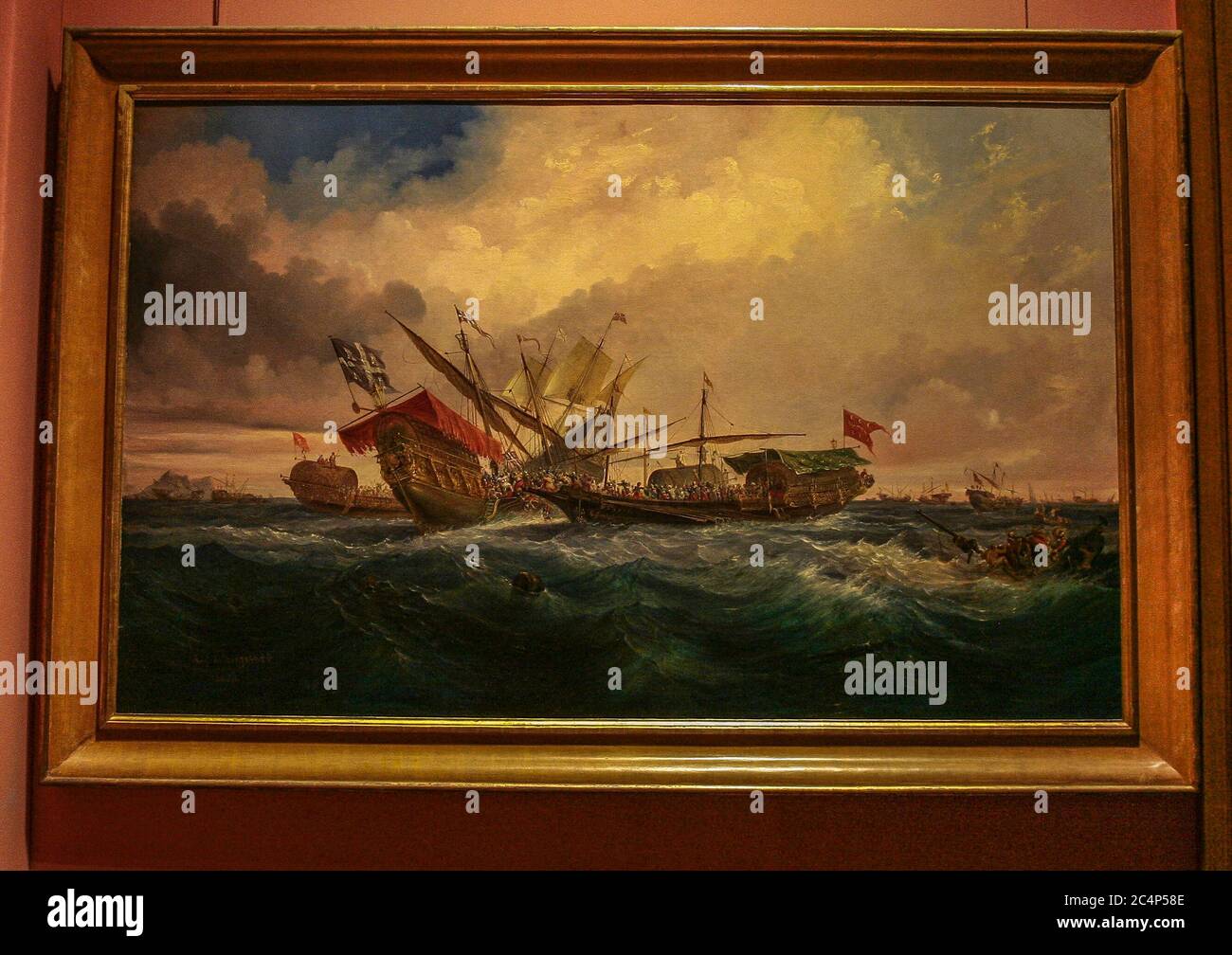 Madrid, Comunidad de Madrid, Spanien, Europa.. Marinemuseum (Museo Naval). Seeschlacht von Gibraltar (4. april 1340), realisiert von Antonio Brugada Vila im Jahr 1852. Öl auf Leinwand. Stockfoto