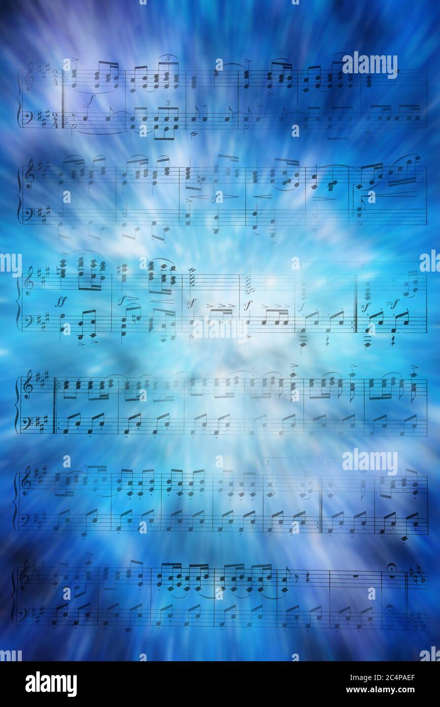 Abstrakter Hintergrund mit Bewegungsunschärfe und Musiknotation Stockfoto
