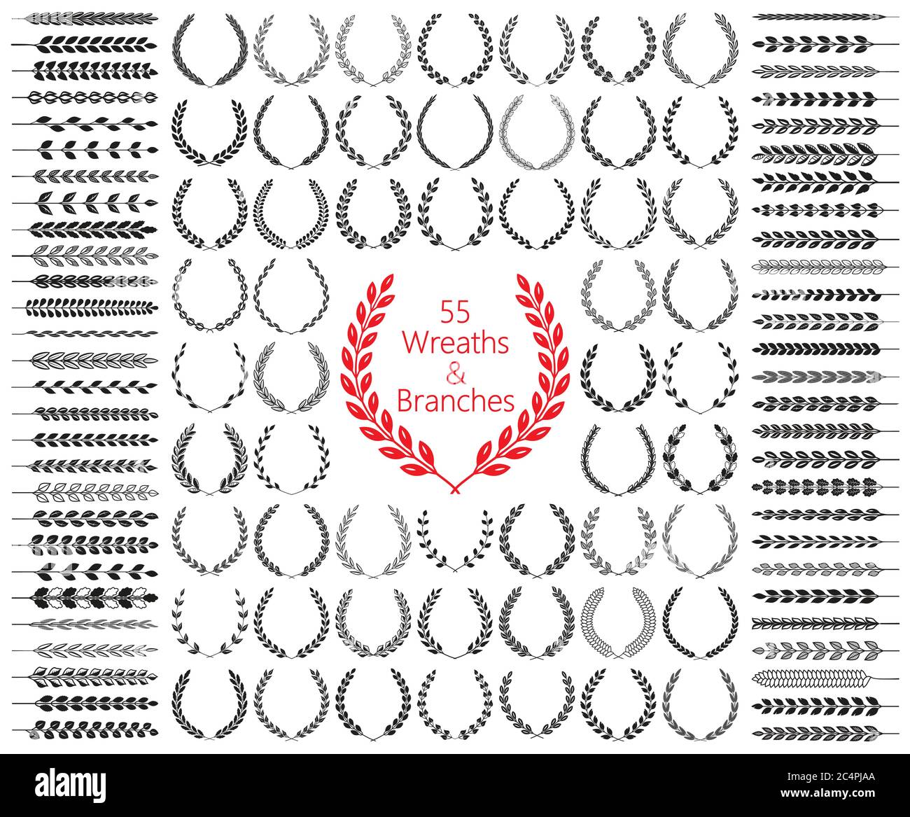55 Kränze und Äste gesetzt. Vektorgrafik. Kränzenkollektion. Stock Vektor