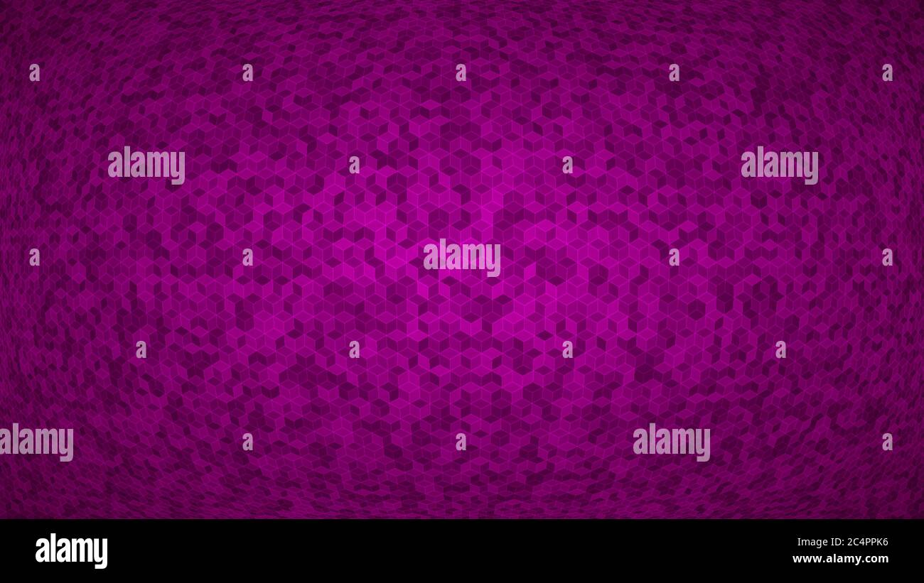 Abstrakter Hintergrund von kleinen isometrischen Würfeln in lila Farben mit dem Fischaugen-Effekt. Stock Vektor