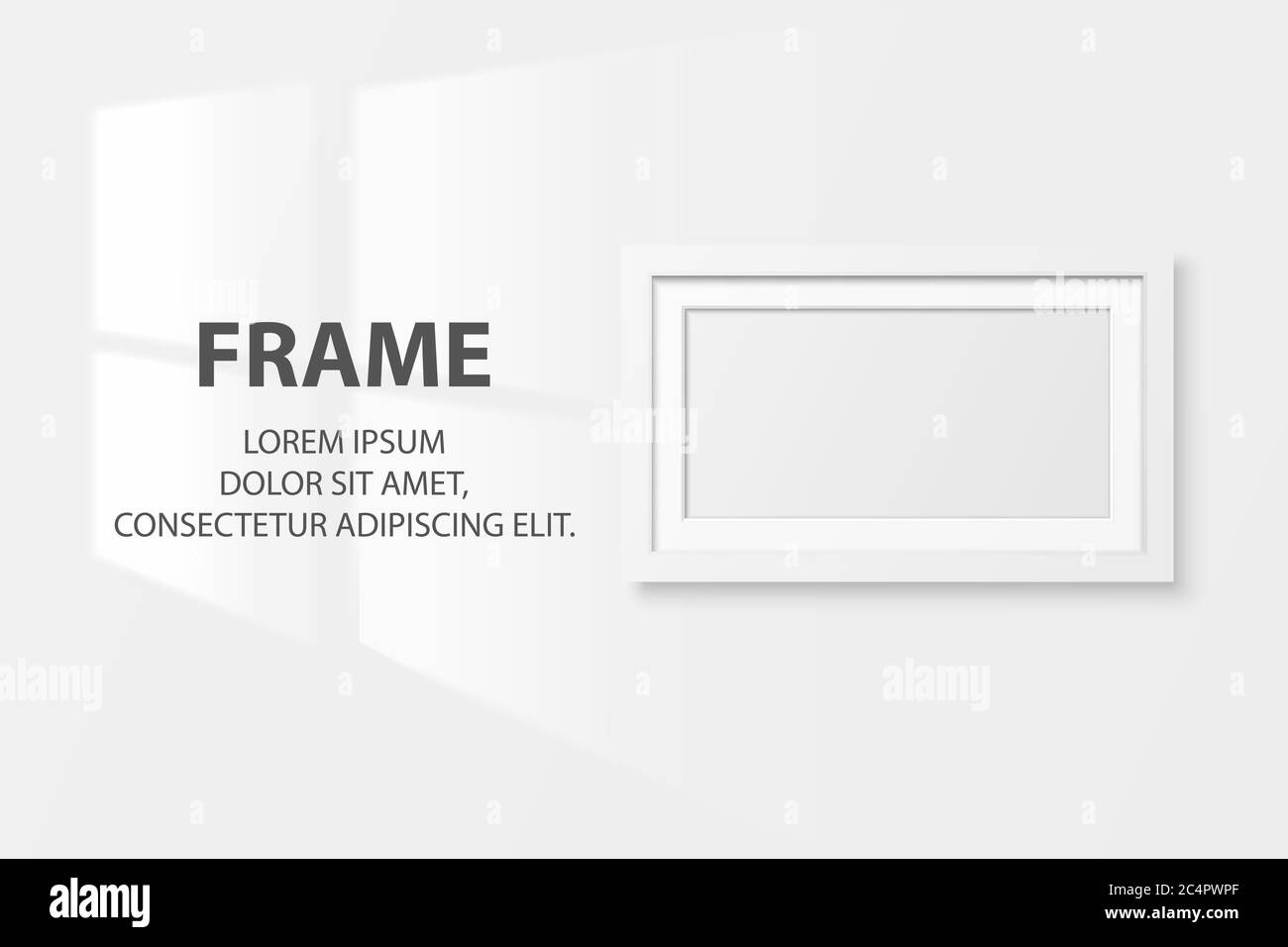 Vektor 3d realistisch Weiß Horizontal Holz einfach Moderne Frame-Symbol Nahaufnahme isoliert auf weißem Wandhintergrund mit Fensterlicht. Es kann für verwendet werden Stock Vektor