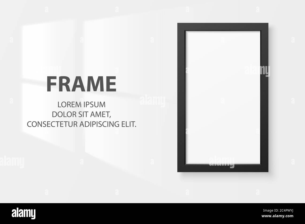 Vektor 3d realistische Schwarz Vertikal Holz einfach Moderne Frame-Symbol Nahaufnahme isoliert auf weißem Wandhintergrund mit Fensterlicht. Es kann für verwendet werden Stock Vektor