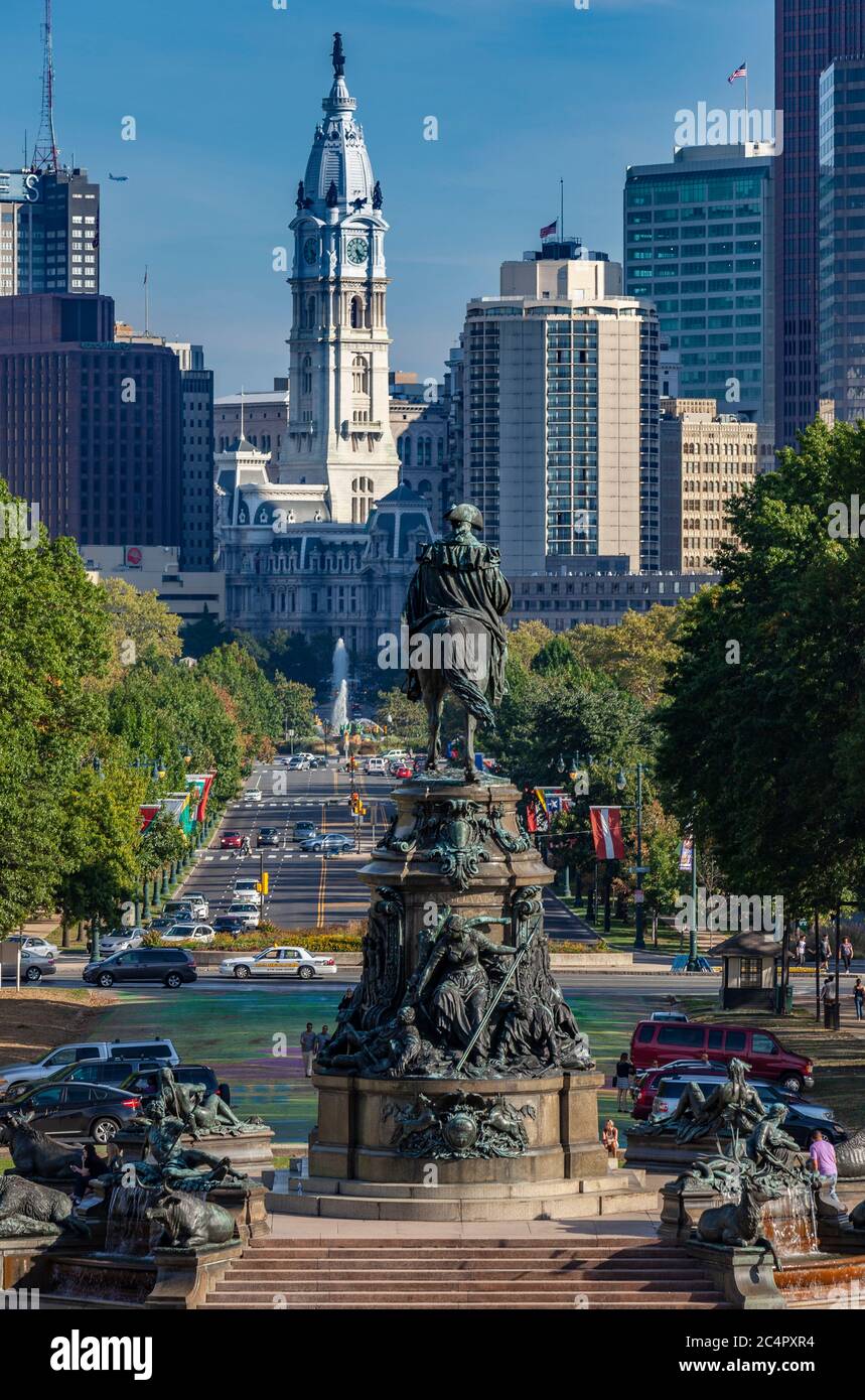 Blick auf die Innenstadt von Philadelphia aus dem Kunstmuseum Stockfoto