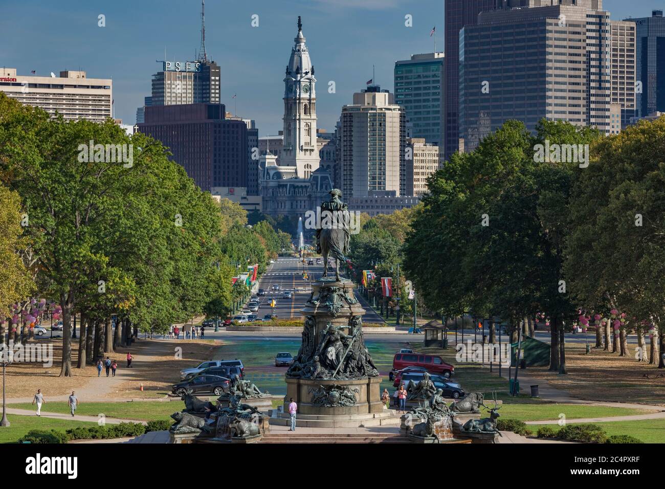 Blick auf die Innenstadt von Philadelphia aus dem Kunstmuseum Stockfoto