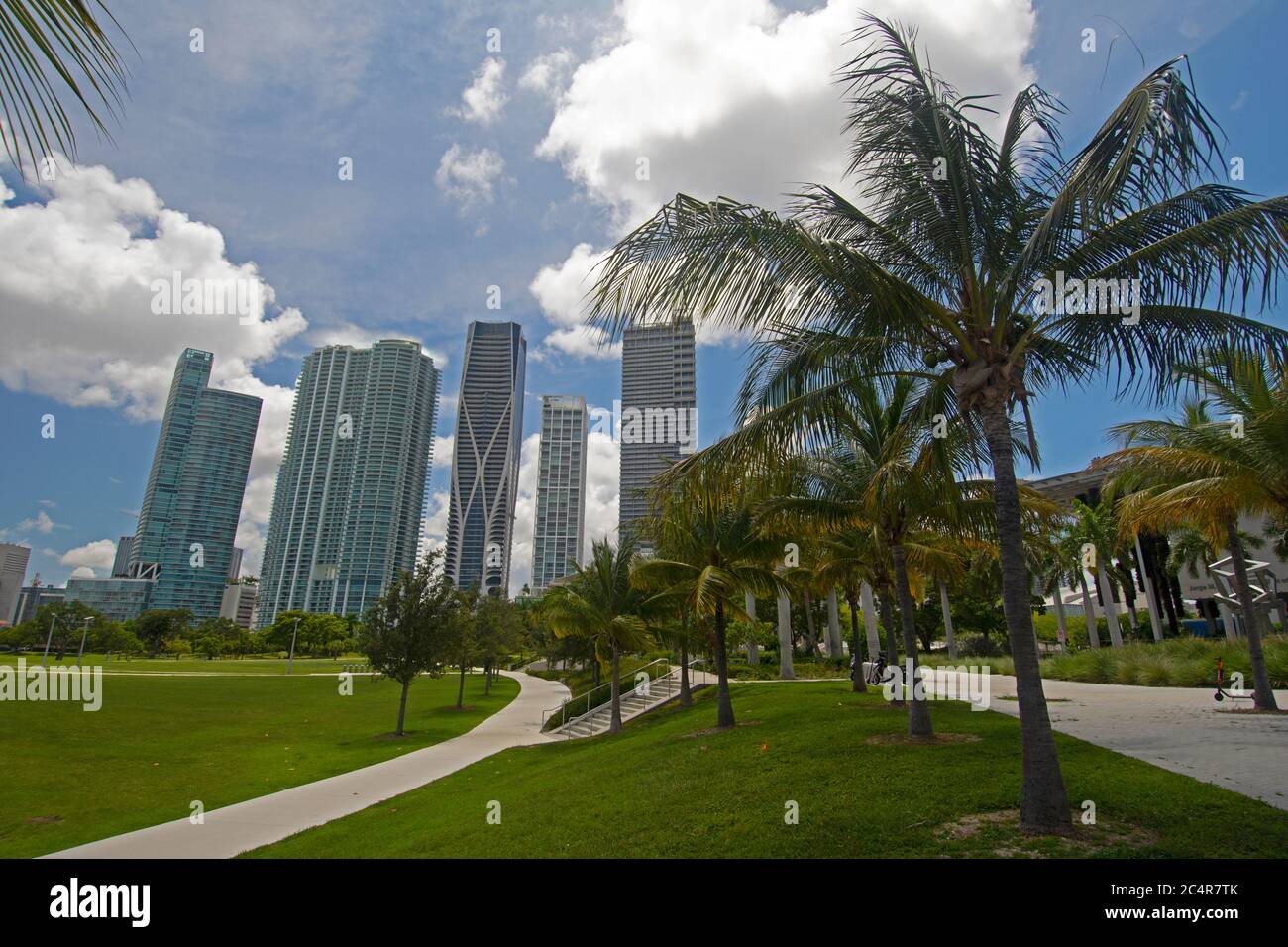 Blick auf die Innenstadt von Miami aus dem Maurice A. Ferr Park, Miami, Florida, USA Stockfoto