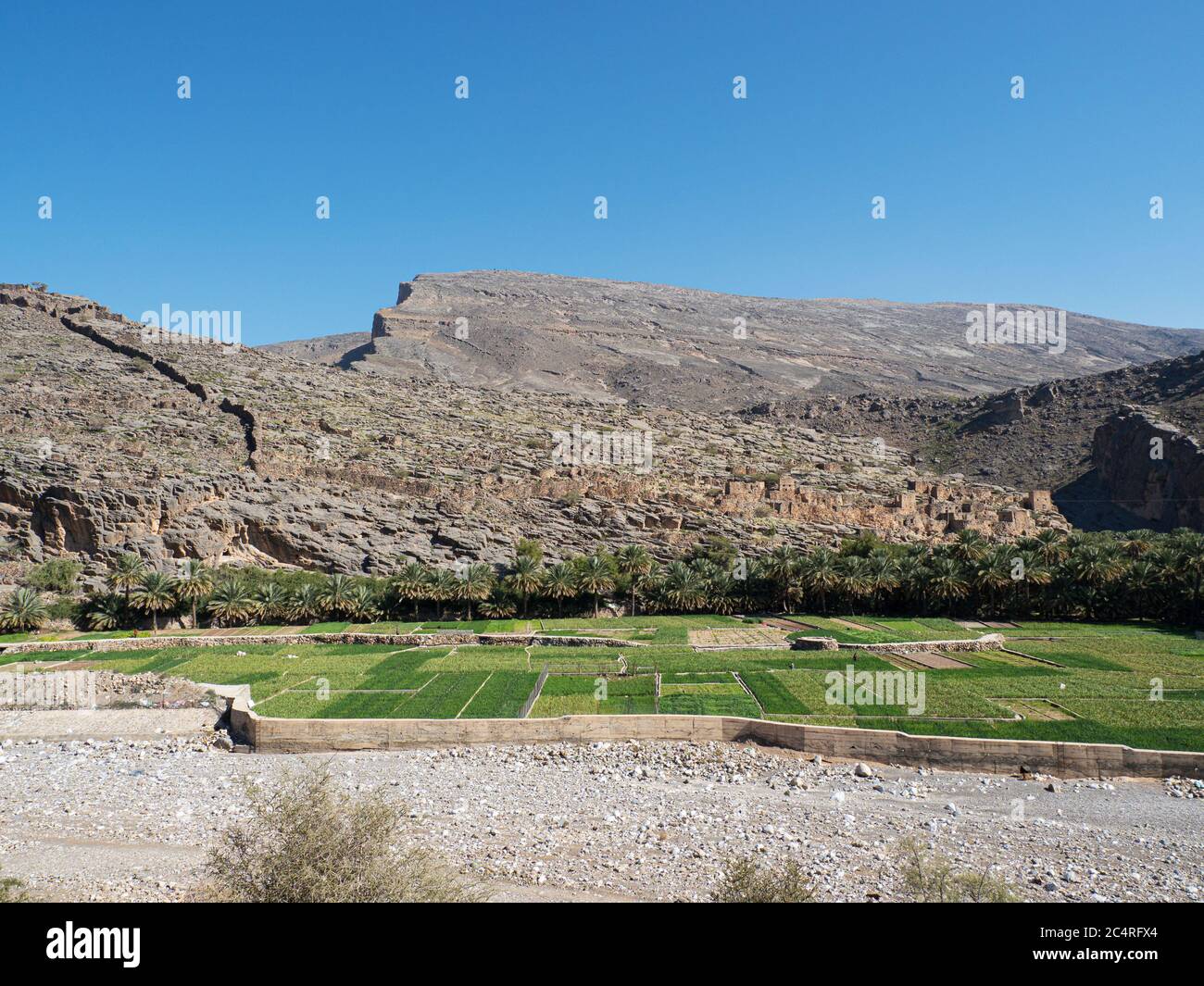 Wadi Ghul, ein verlassenes Dorf, das nordwestlich von Al Hamra, dem Sultanat von Oman, liegt. Stockfoto