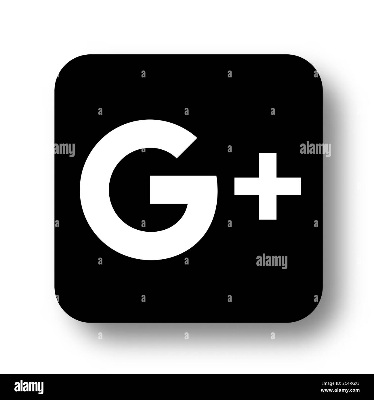VORONEZH, RUSSLAND - 31. JANUAR 2020: Google Plus Logo schwarzes Quadrat-Symbol mit weichem Schatten Stock Vektor