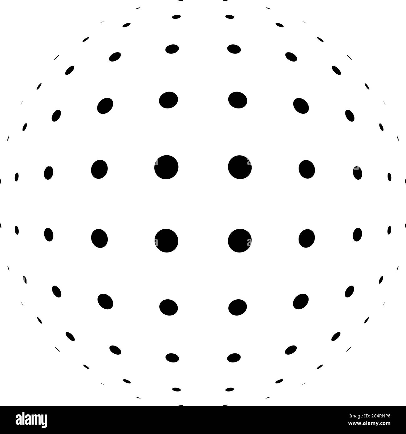 Weißer 3D-Vektor Halbtonkugel.gepunkteter sphärischer Hintergrund.Logo-Vorlage mit Schatten.Kreispunkte isoliert auf dem weißen Hintergrund. Stock Vektor