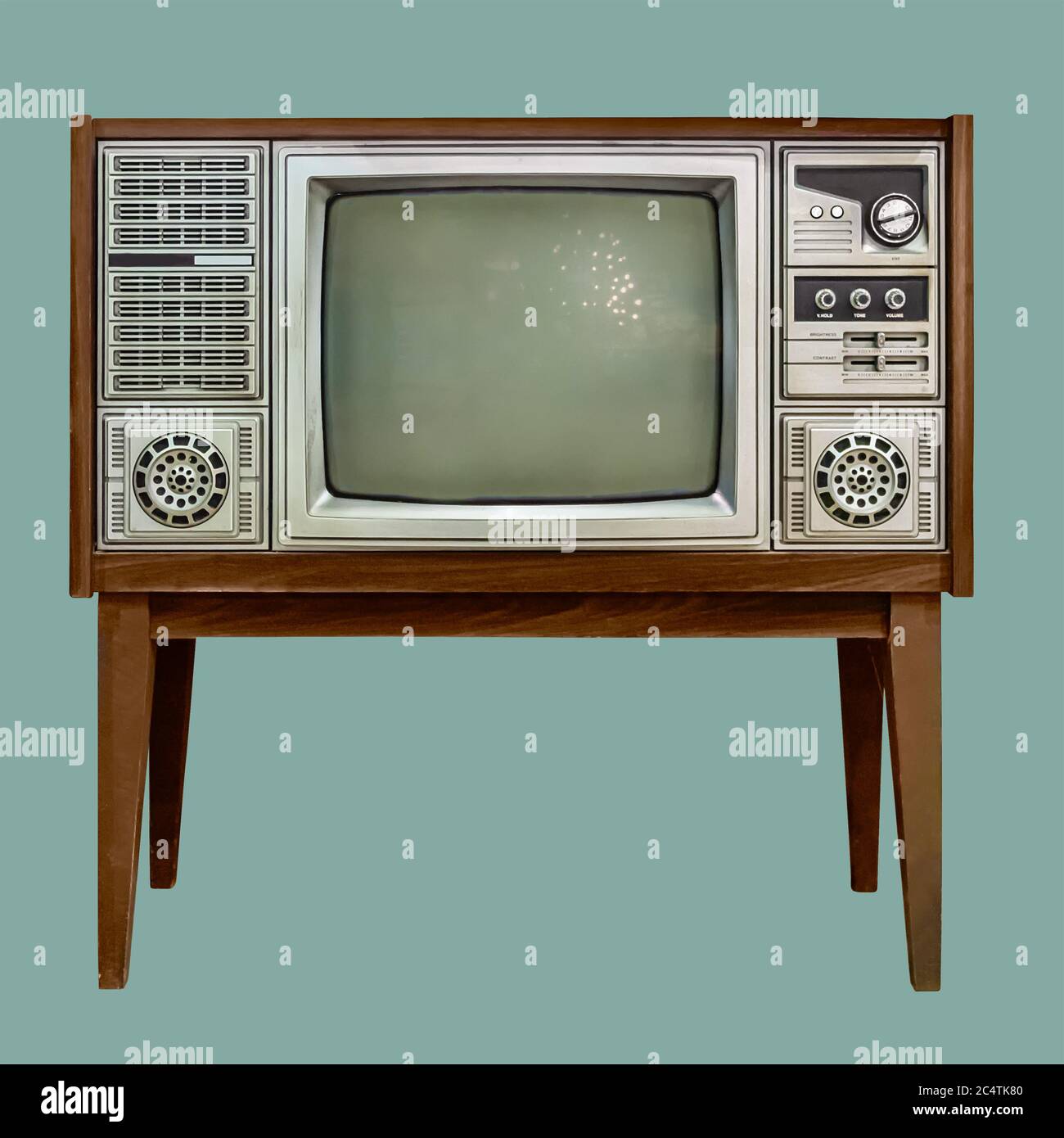 Vintage TV : alte Retro-Fernseher in Holzschrank auf isoliertem grünen  Hintergrund mit Clipping-Pfad Stockfotografie - Alamy