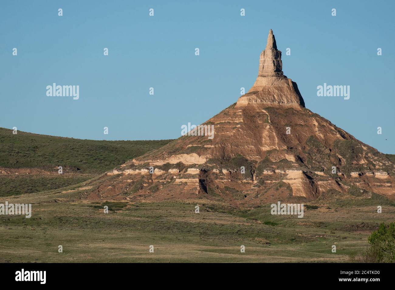 Blick auf die historische Stätte Chimney Rock in Morrill County, Nebraska Stockfoto
