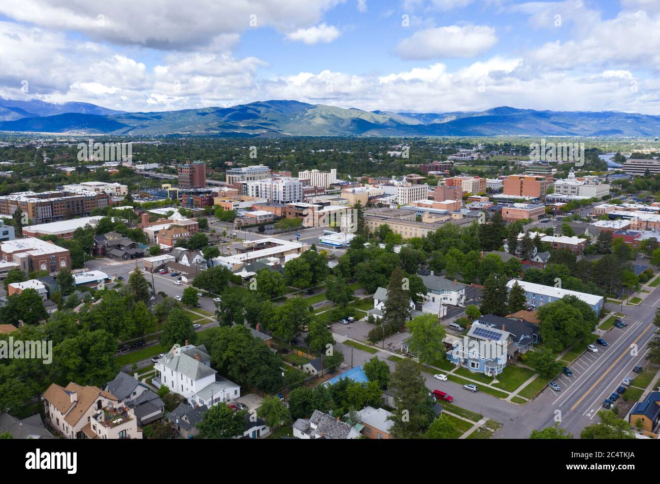Blick von oben, Downtown Missoula Montana Stockfoto