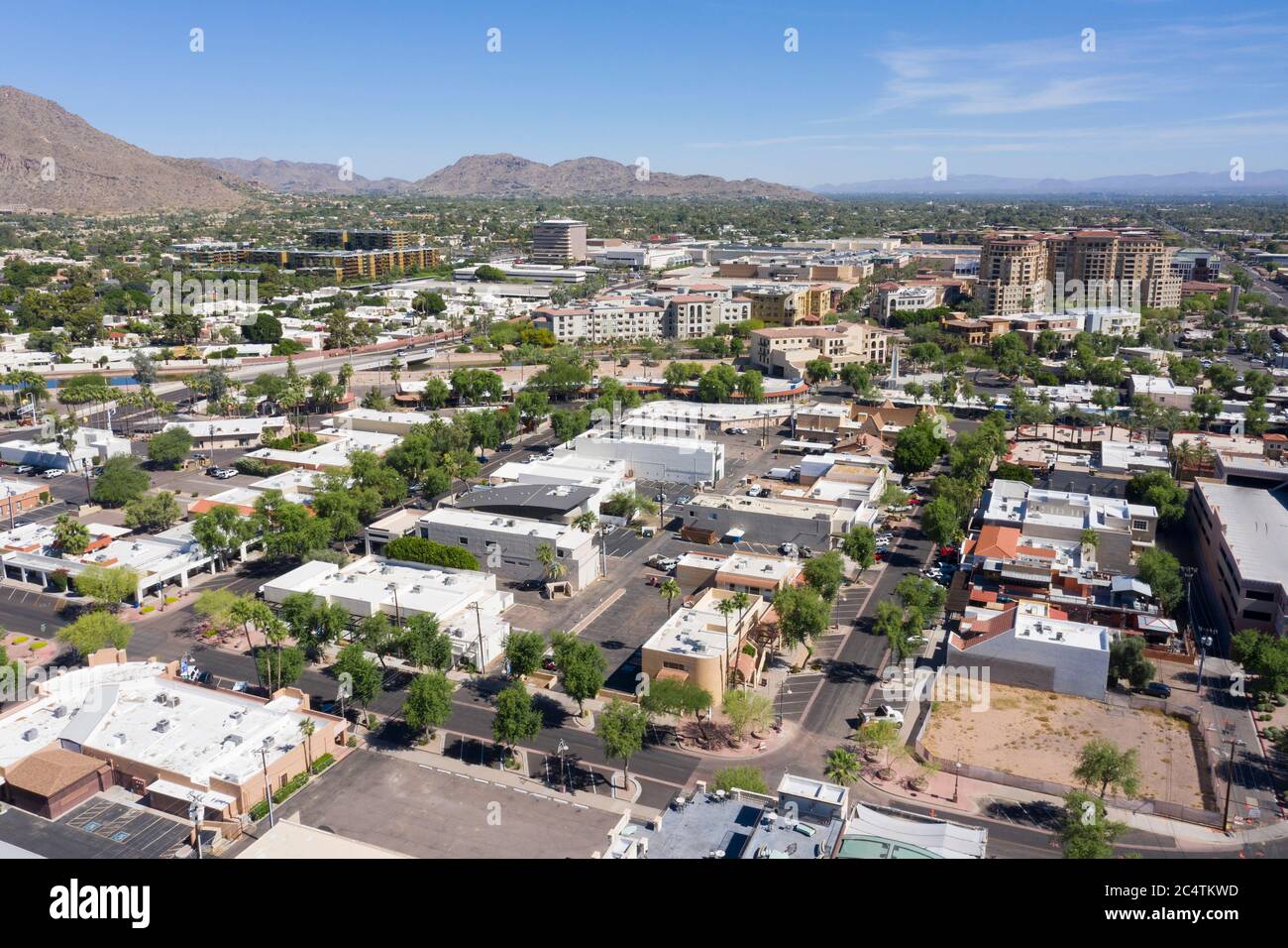 Luftaufnahmen über der Innenstadt von Scottsdale Arizona Stockfoto