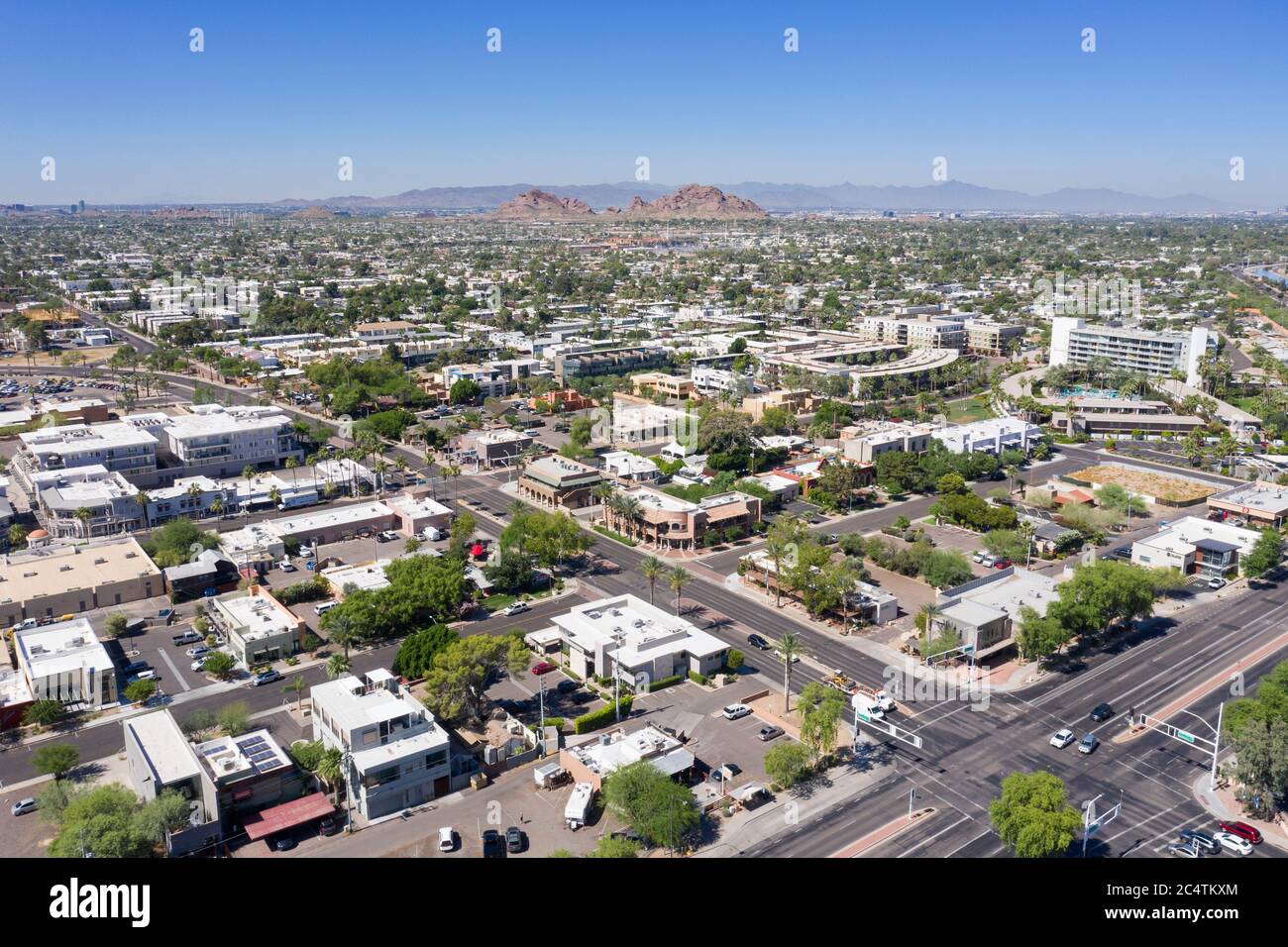 Luftaufnahmen von der Altstadt in der Innenstadt von Scottsdale, Arizona Stockfoto